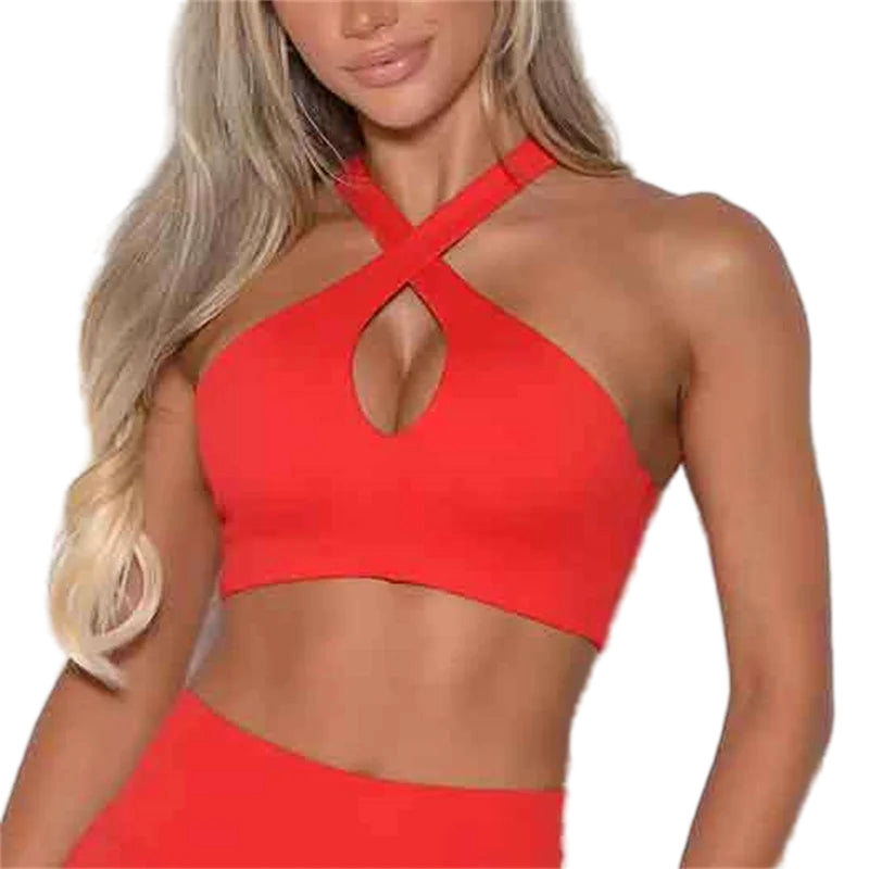 Xooie Fit Red Activewear Bra for Women with Cross-Back Design and Keyhole Detail