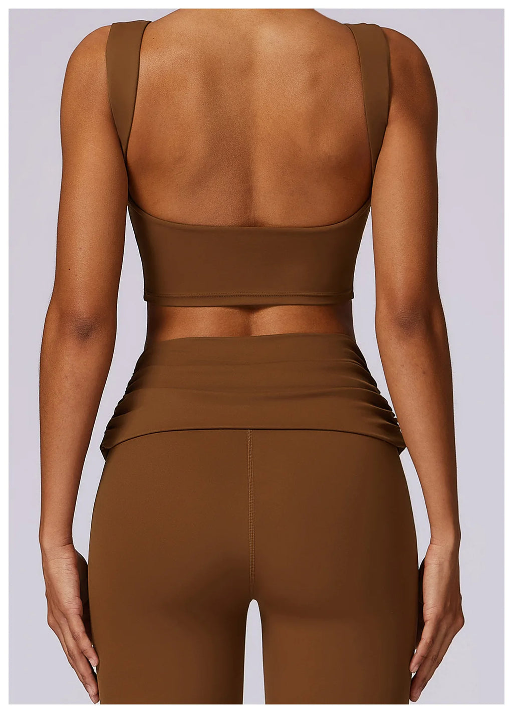 Brown backless racerback sports bra crop top with cutout back