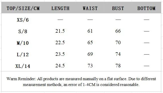 Top size chart table: length, waist, and bust for active outfit