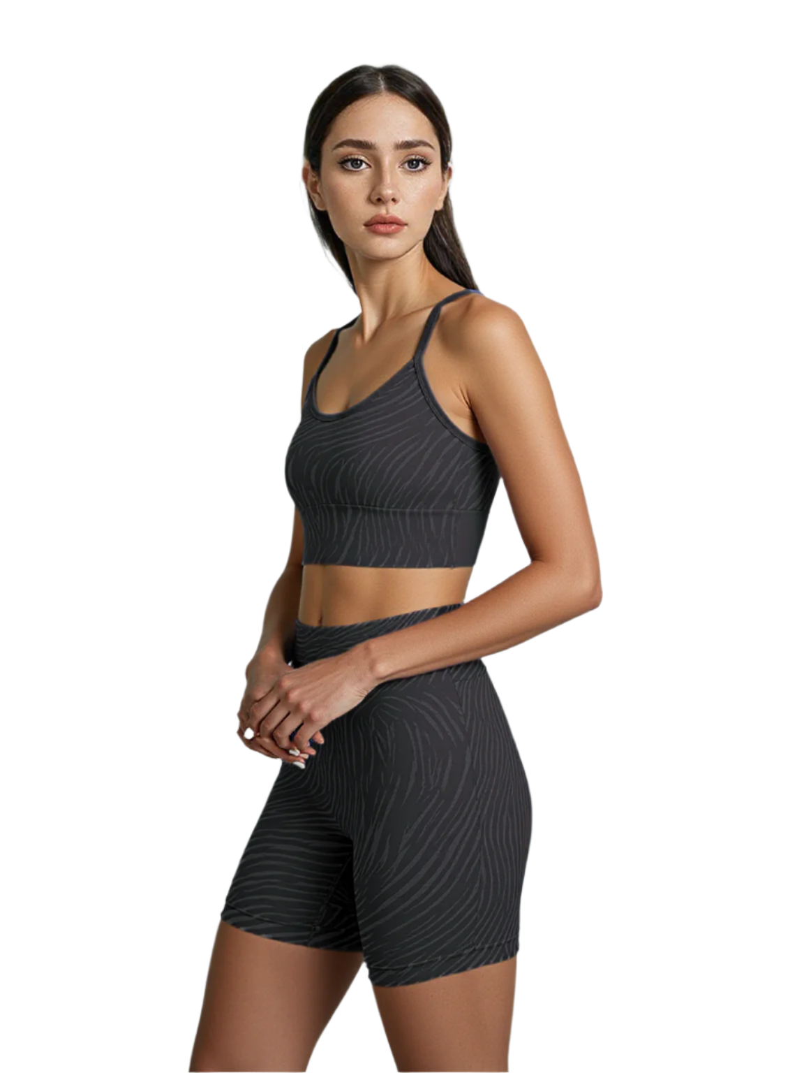 Xooie Fit high-performance activewear bra and shorts set in black with a stylish design for active lifestyles