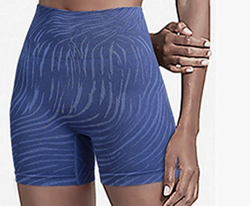 Xooie Fit high-performance activewear bra and shorts set in blue with stylish texture design.