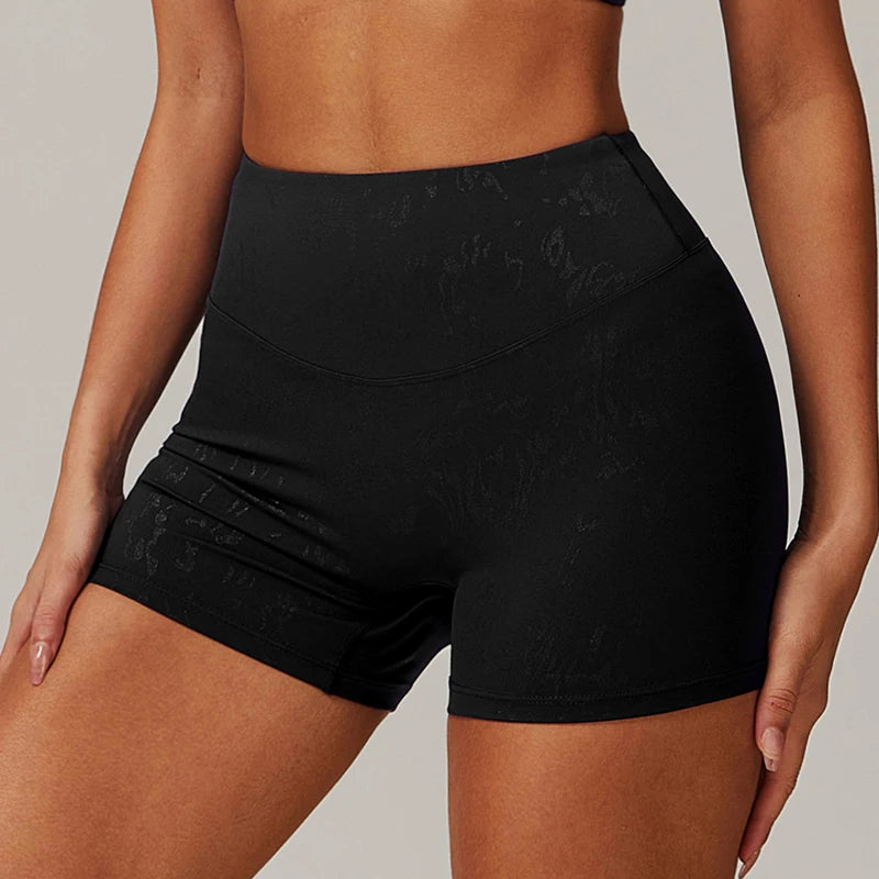 Xooie Fit black animal print active shorts with high waist and snug fit for workouts