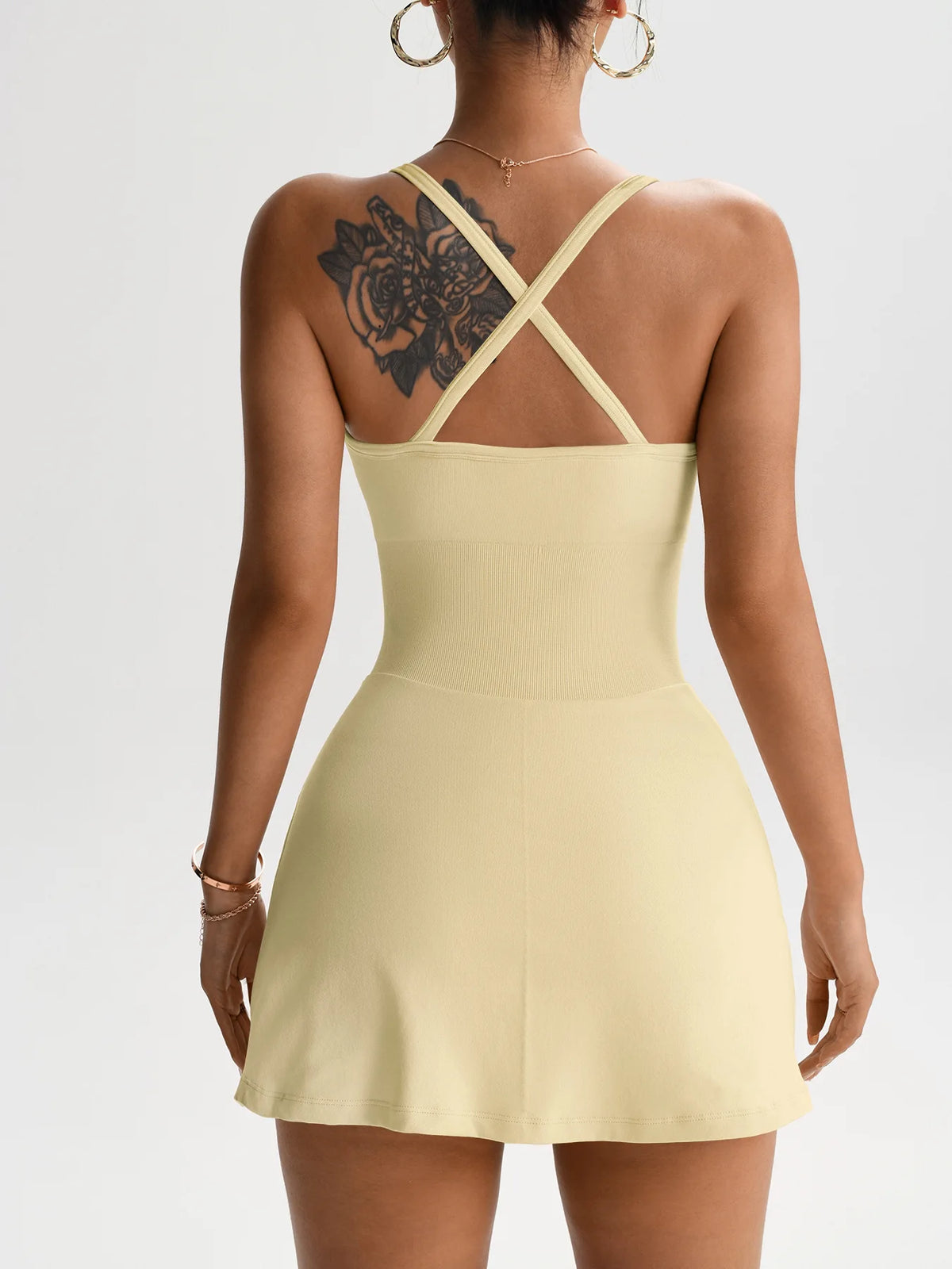 Xooie Fit Women's Yellow Athletic Dress Wear with Cross Back Straps for Comfortable Movement