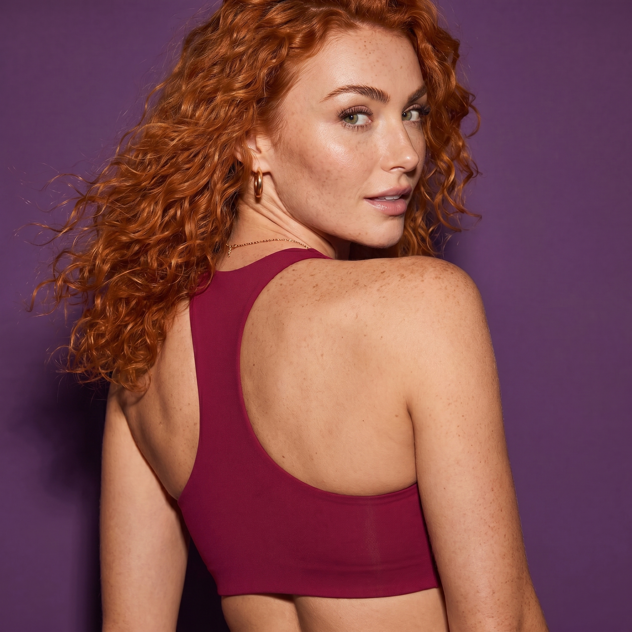 High-intensity active sports bra, rose red, racerback back view