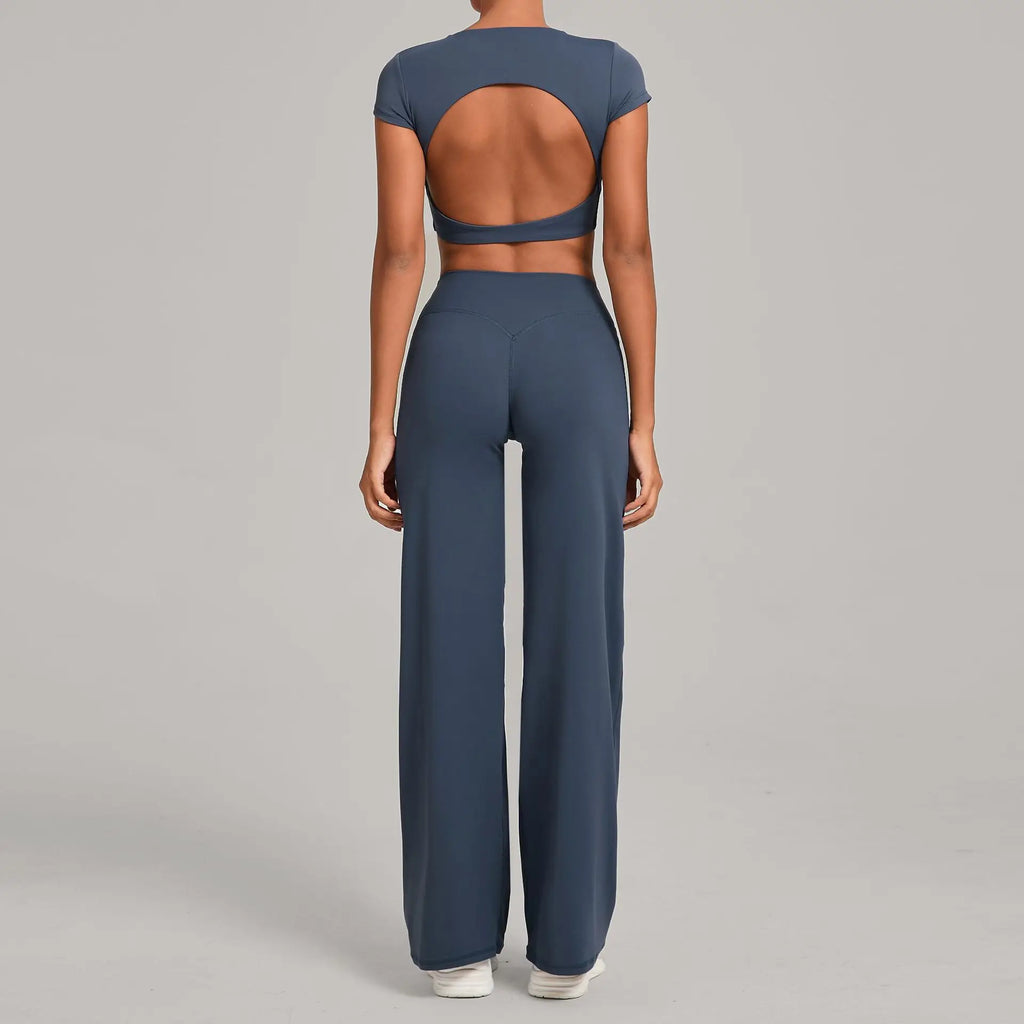 Hypnotizing Hottie | Backless Crop Top + High Waisted Flare Pants Matching Set