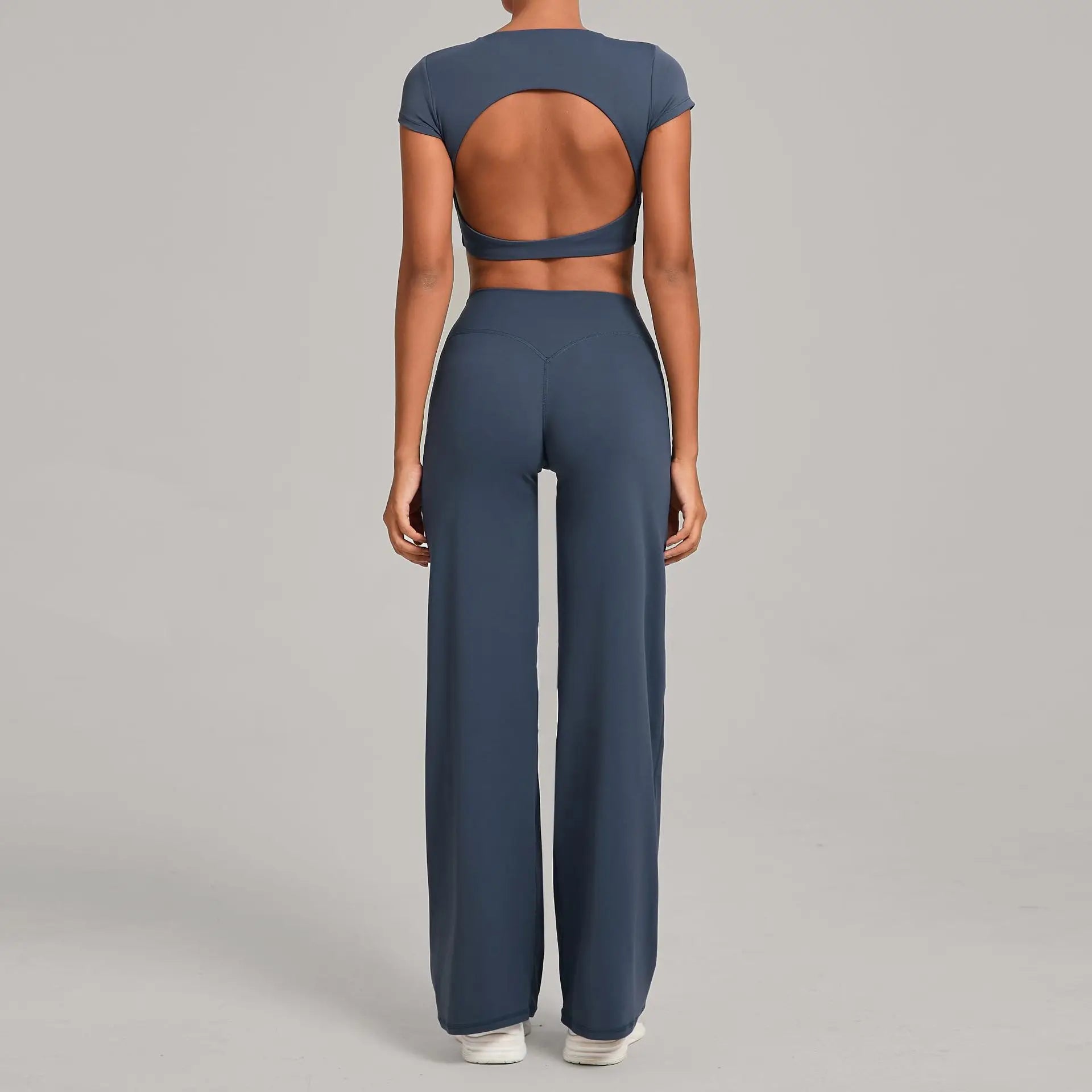 Hypnotizing Hottie | Backless Crop Top + High Waisted Flare Pants Matching Set