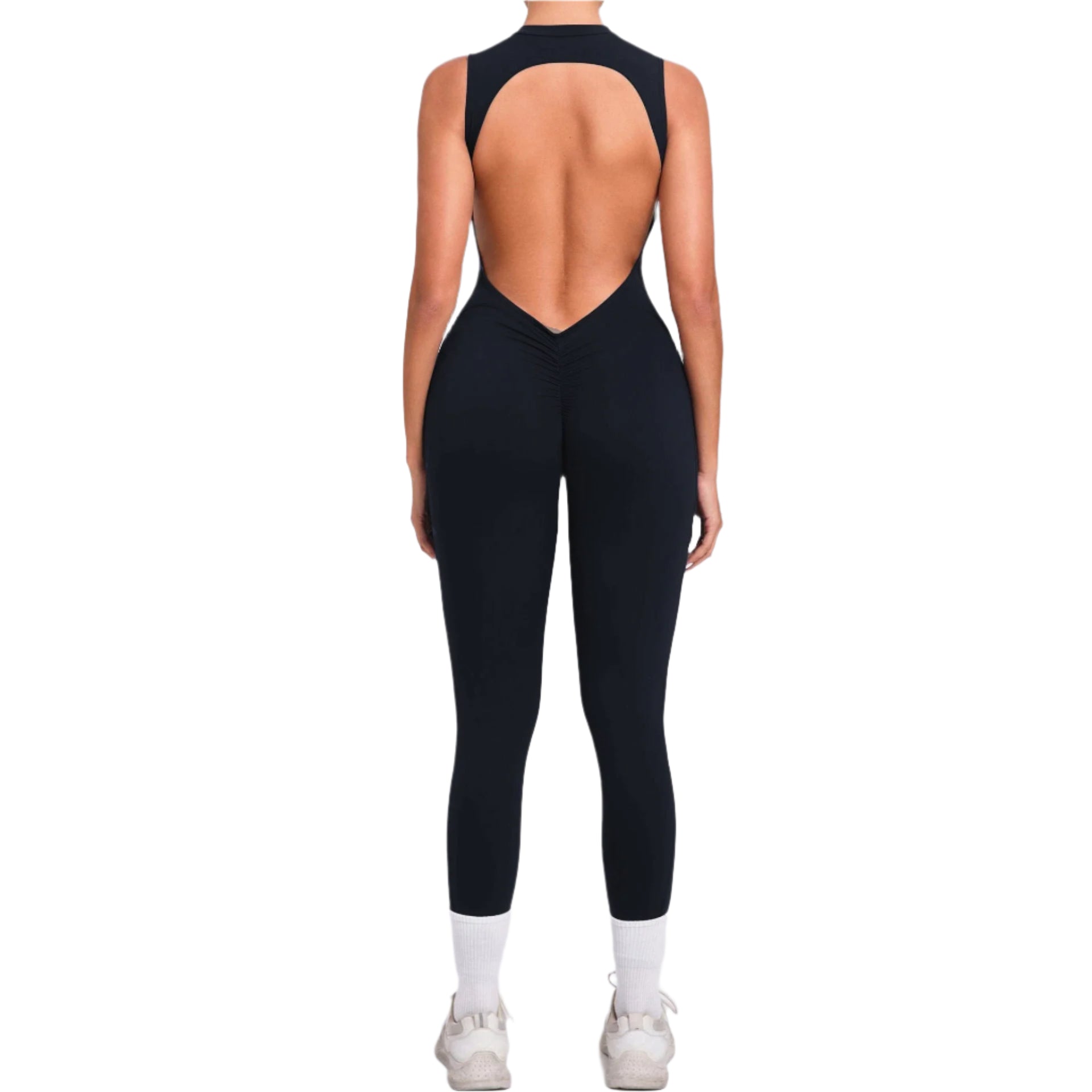 Xooie Fit backless jumpsuit for gym with a stylish cutout back design for enhanced comfort