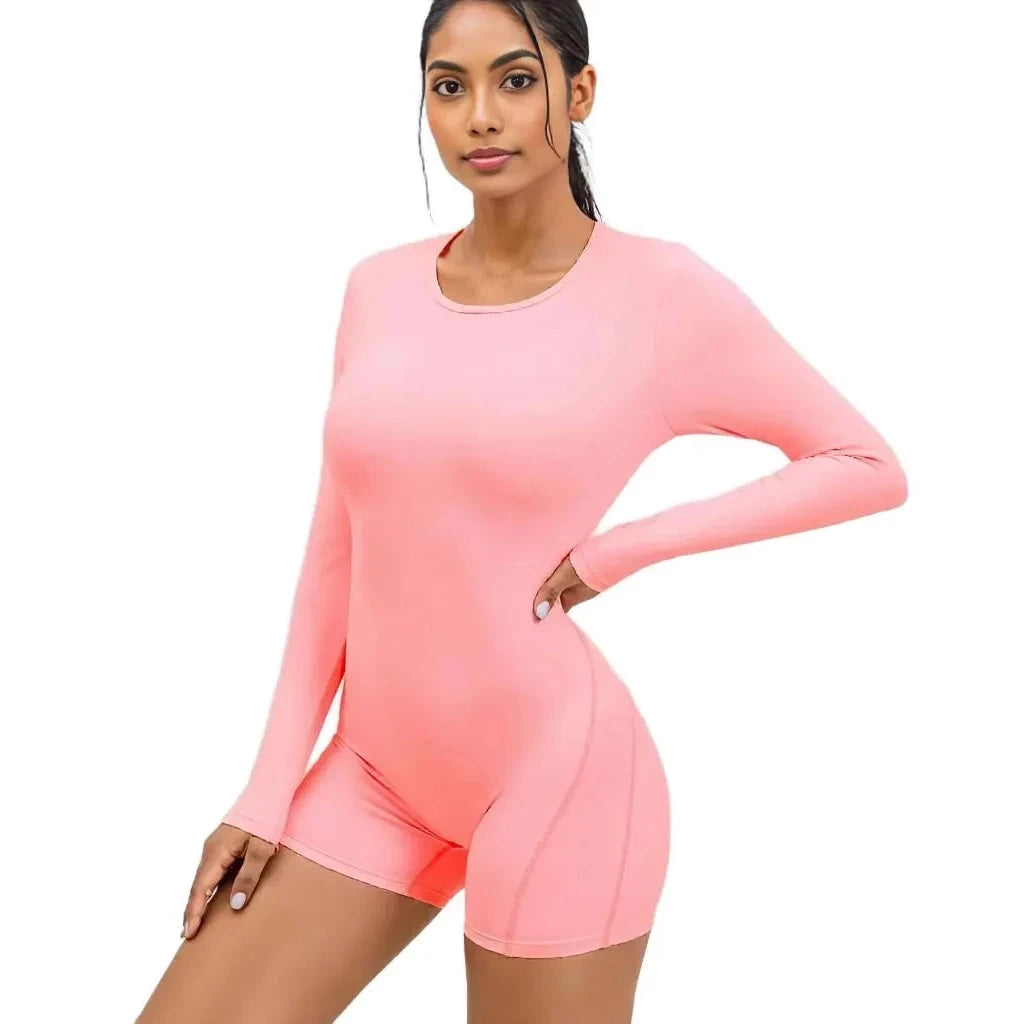 Xooie Fit Backless Romper for Women in Coral with Long Sleeves for Stylish Summer Look