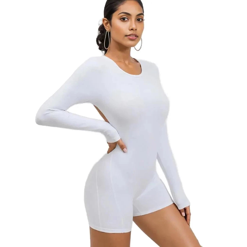 Xooie Fit Backless Romper for Women in White with Long Sleeves and a Stylish Design