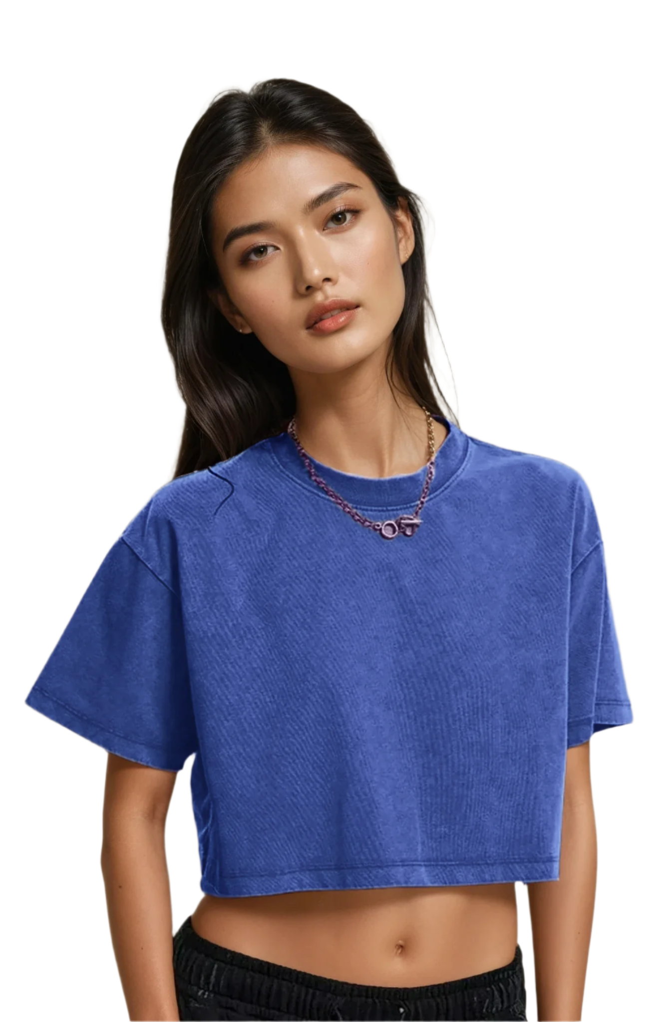 Xooie Fit Baggy Crop Top in Blue with a relaxed fit and short sleeves for casual wear