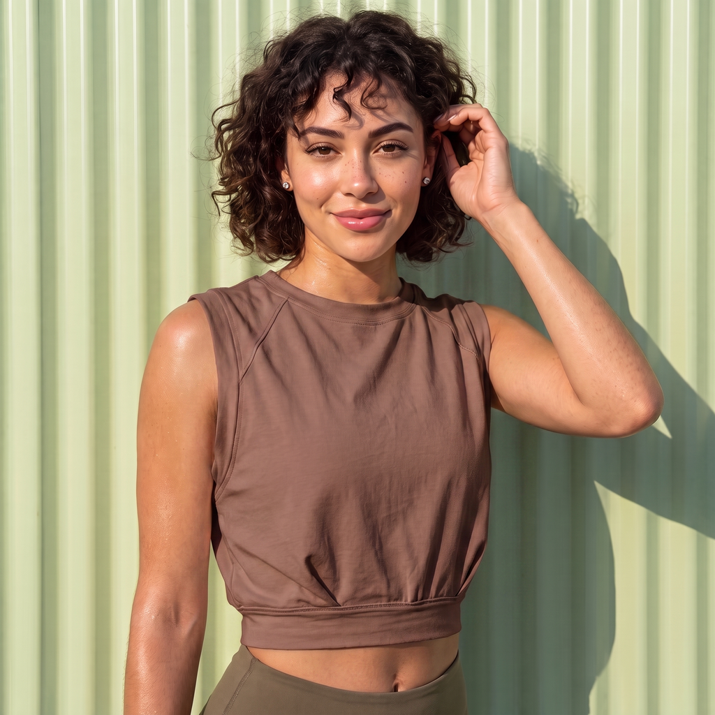 Xooie Fit baggy crop top in brown with short sleeves for casual, stylish outfits