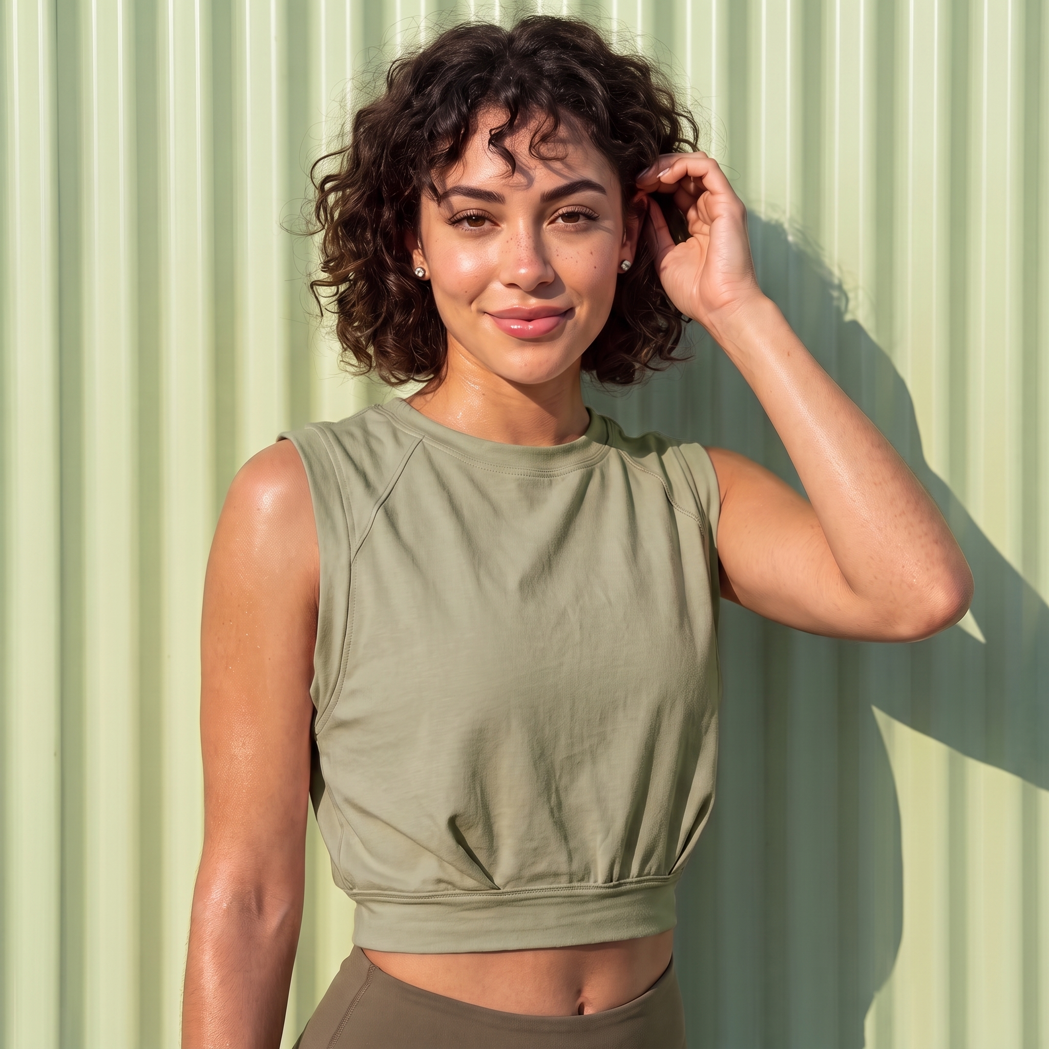 Xooie Fit baggy crop top in olive green with short sleeves and a relaxed fit