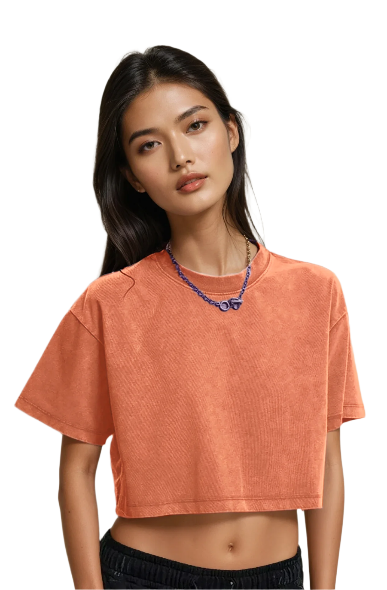 Xooie Fit Baggy Crop Top in Rust Color with Short Sleeves and Loose Fit Design