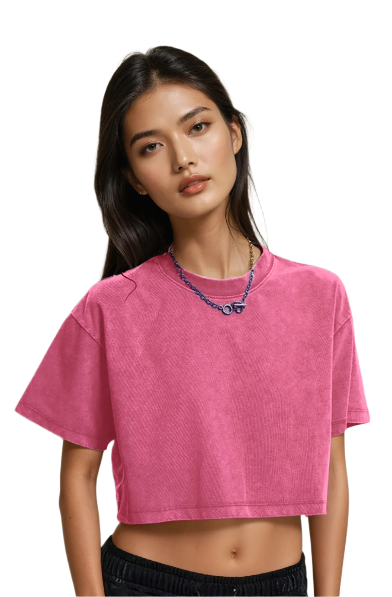 Xooie Fit Pink Baggy Crop Top featuring a relaxed fit and soft texture for casual wear
