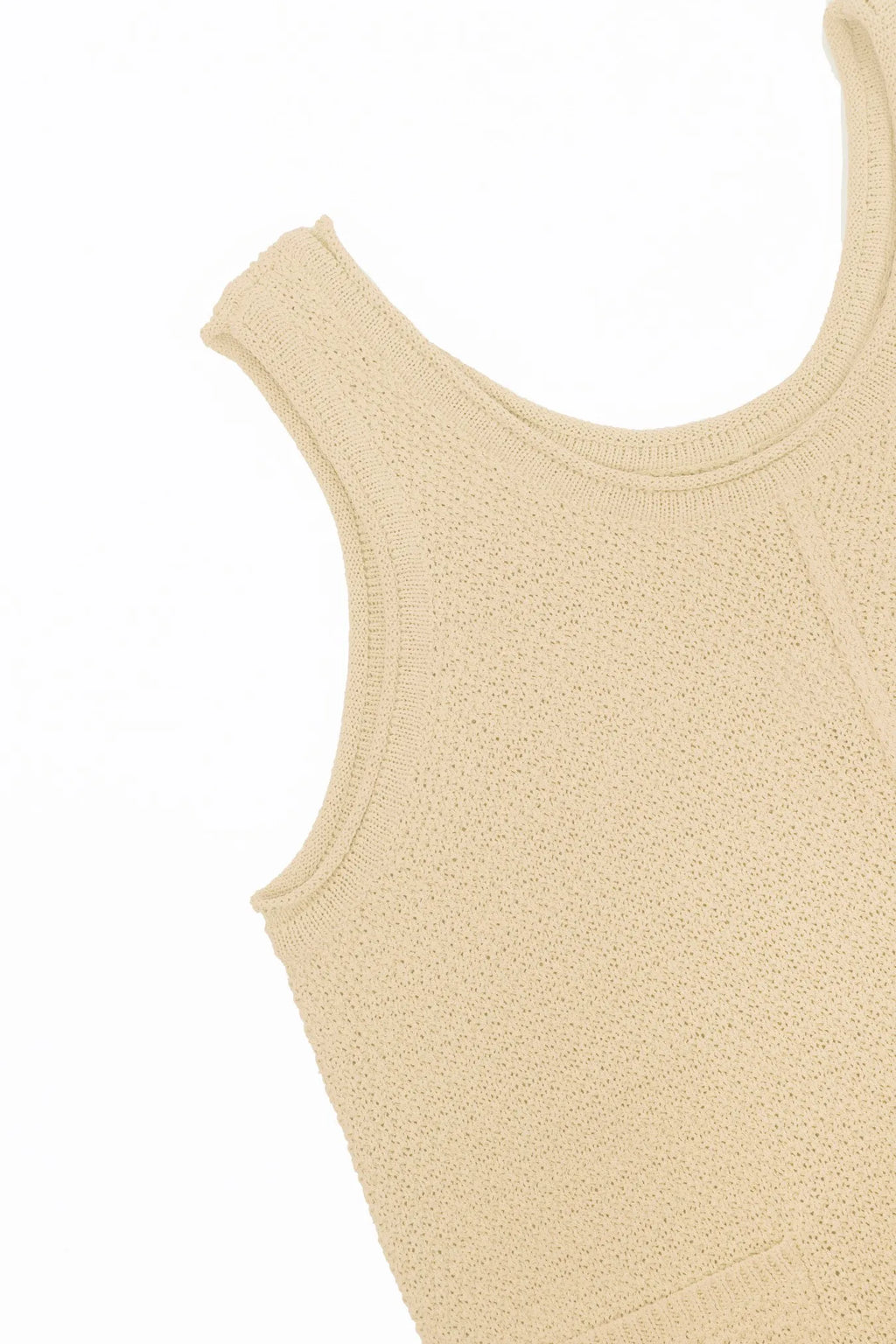 Light ivory knit tank bodice with scoop neck close-up