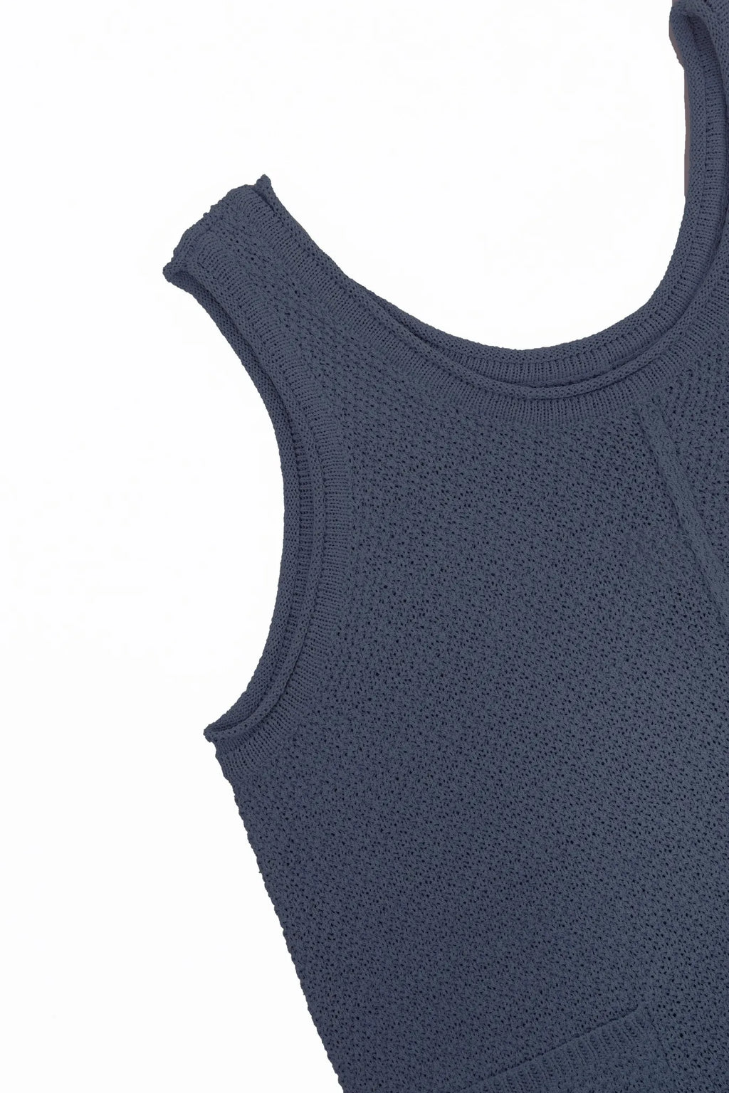 Blue knit sleeveless neckline and armhole detail