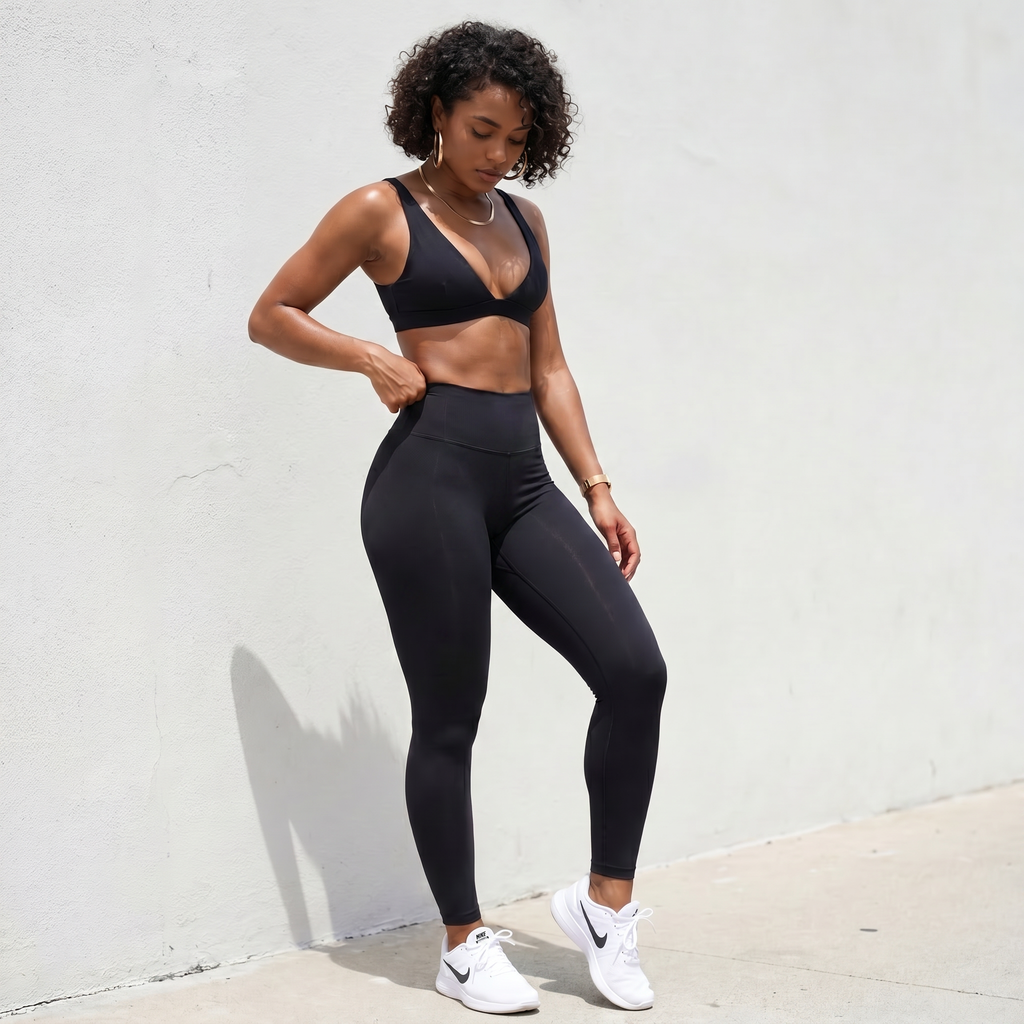 Xooie Fit Black Bra and Leggings Set with High Waist for Comfortable Workouts