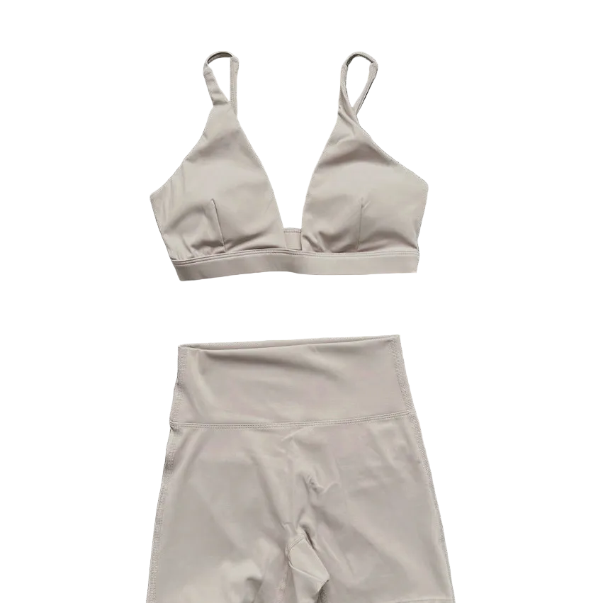Xooie Fit Light Beige Bra and Leggings Set with Adjustable Straps for Activewear Comfort