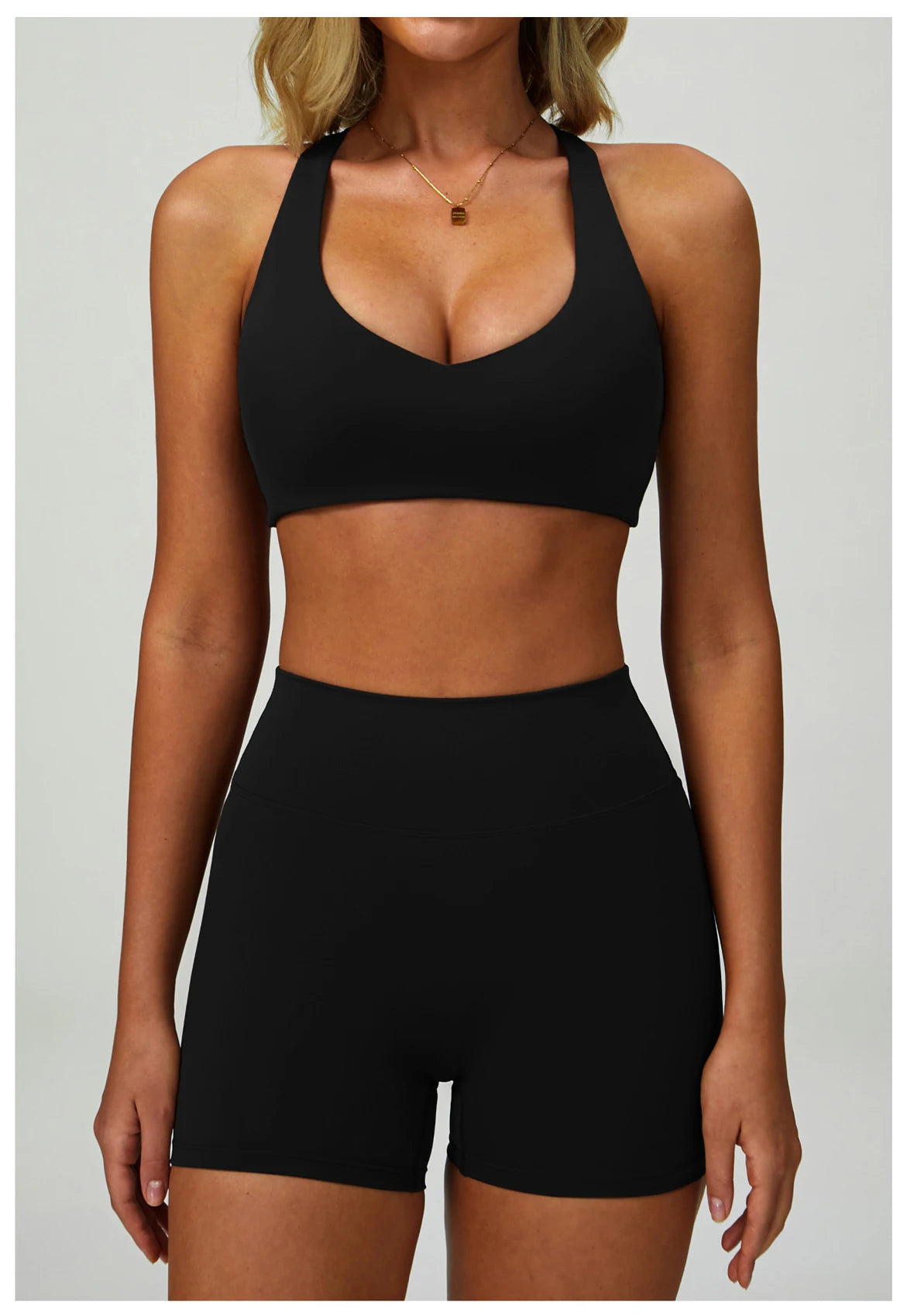 Sports bralette + high-waisted active shorts set, black