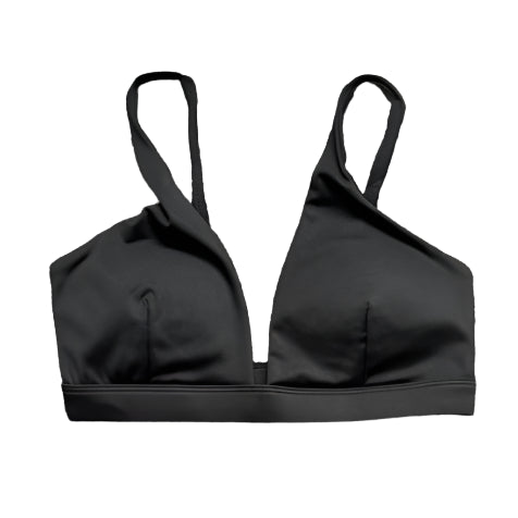 Black sports bra with racerback straps and wide supportive band