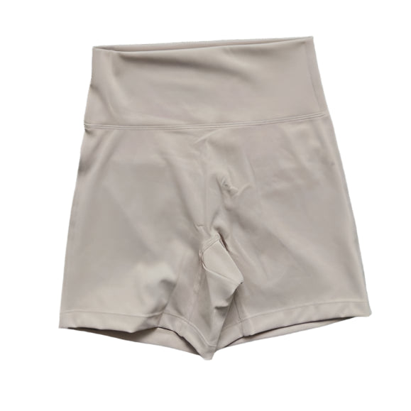 Khaki high-waisted shorts with front crossover seam