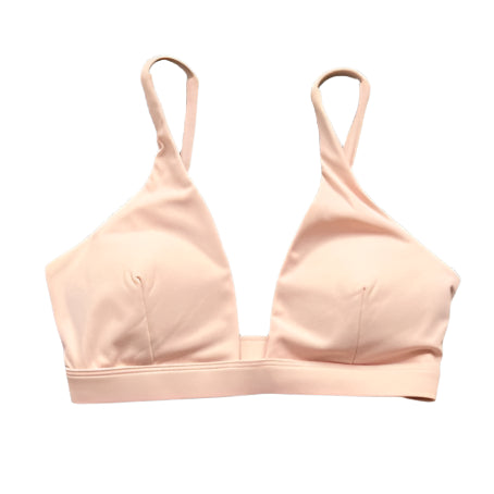 Peach pink sports bra, triangle cups with wide straps and elastic underband