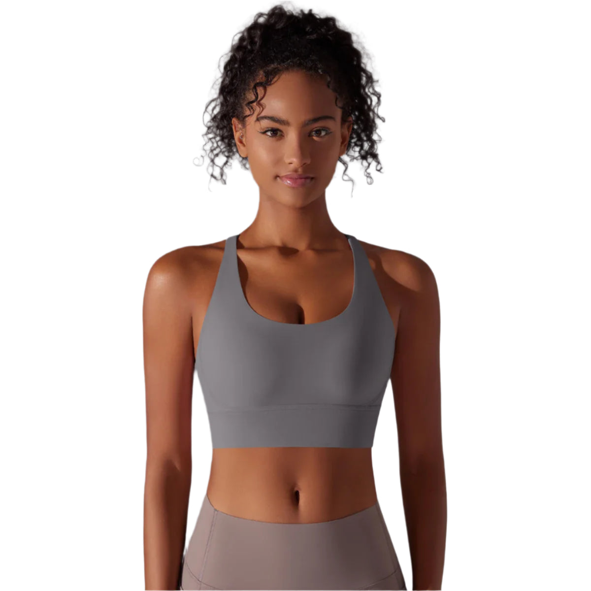 Grauem Sport-BH mit Racerback und breitem Unterband
