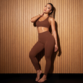 Bra und Leggings-Set, braun: Sport-BH mit Racerback und High-Waist-Leggings