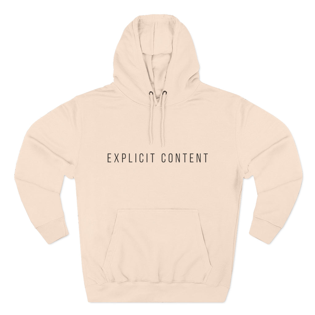 Cremefarbener Hoodie mit Kapuze und Kordeln, „EXPLICIT CONTENT“