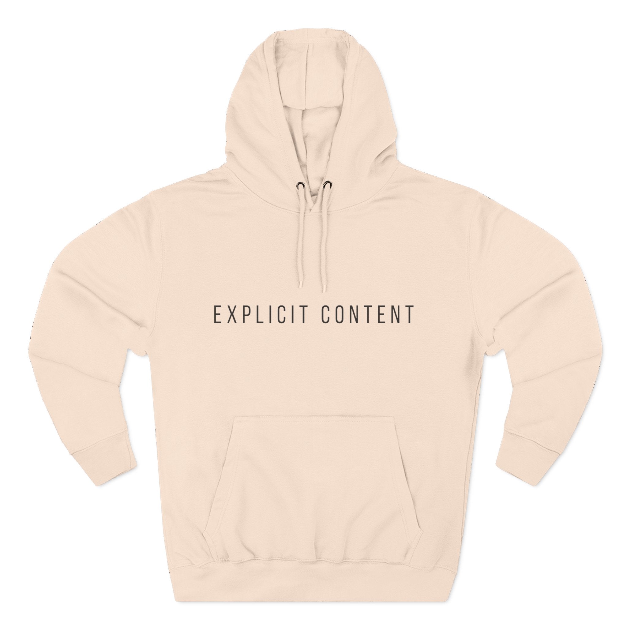 Cremefarbener Hoodie mit Kapuze und Kordeln, „EXPLICIT CONTENT“