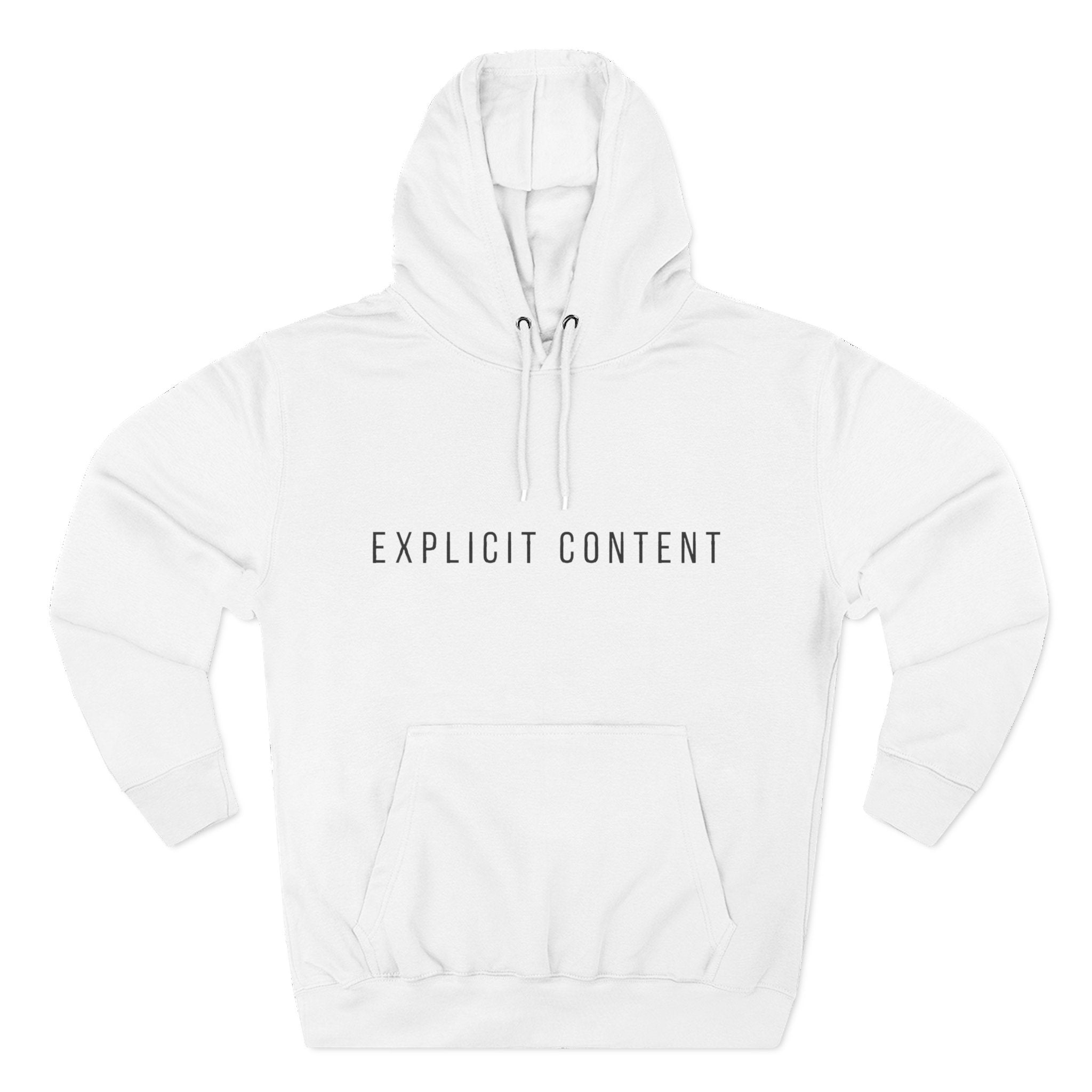 Weißer Hoodie mit Kapuze und Kordeln, „EXPLICIT CONTENT“