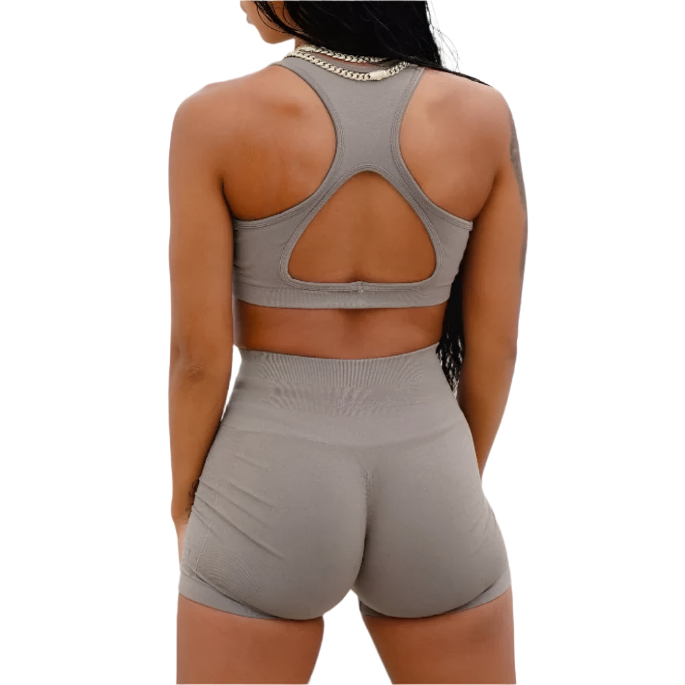 Xooie Fit comfortable workout set featuring a sleeveless top and high-waisted shorts in soft fabric