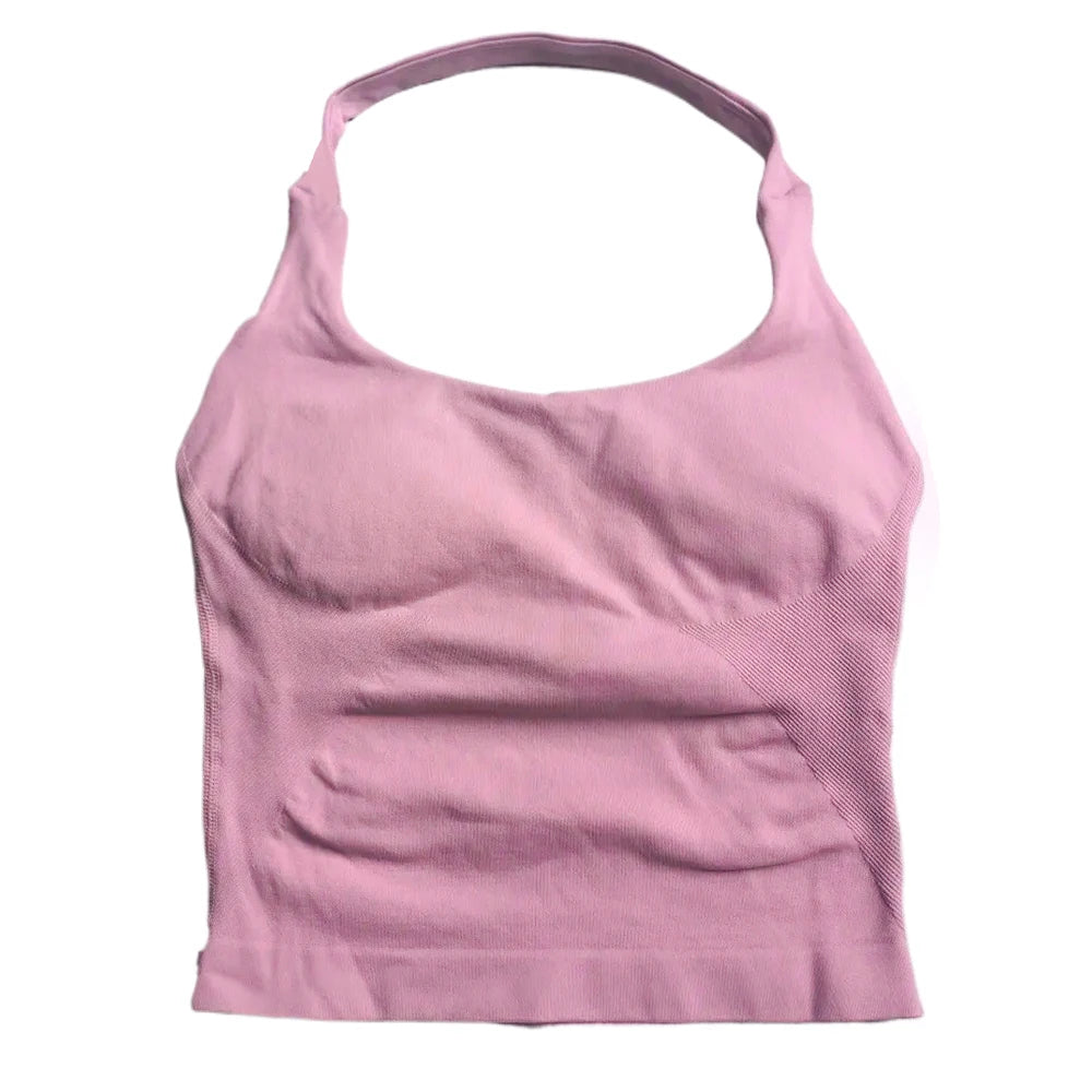 Xooie Fit compression halter tank top for women in soft pink color designed for comfort and support