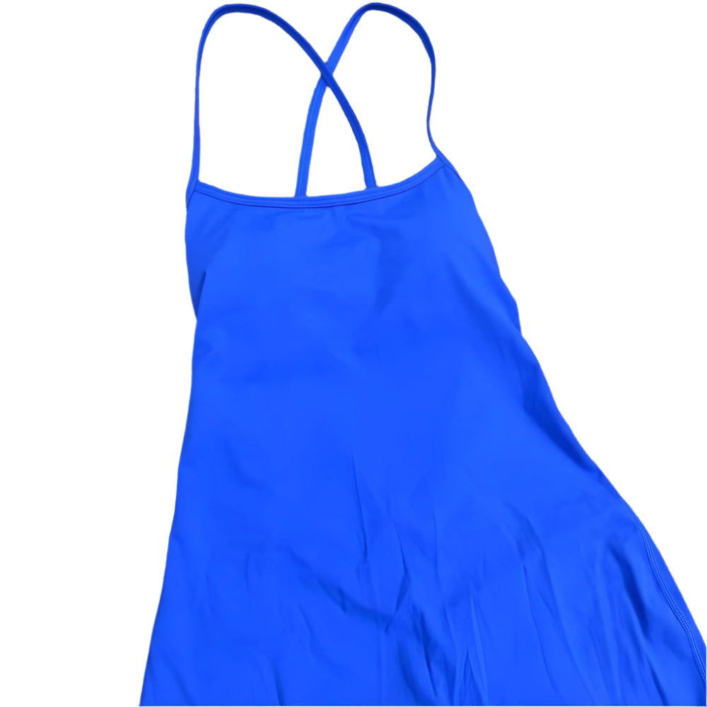 Xooie Fit women's crisscross back jumpsuit in vibrant blue perfect for casual outings and summer events