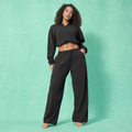Black baggy crop hoodie and jogger pants set with red contrast stripes