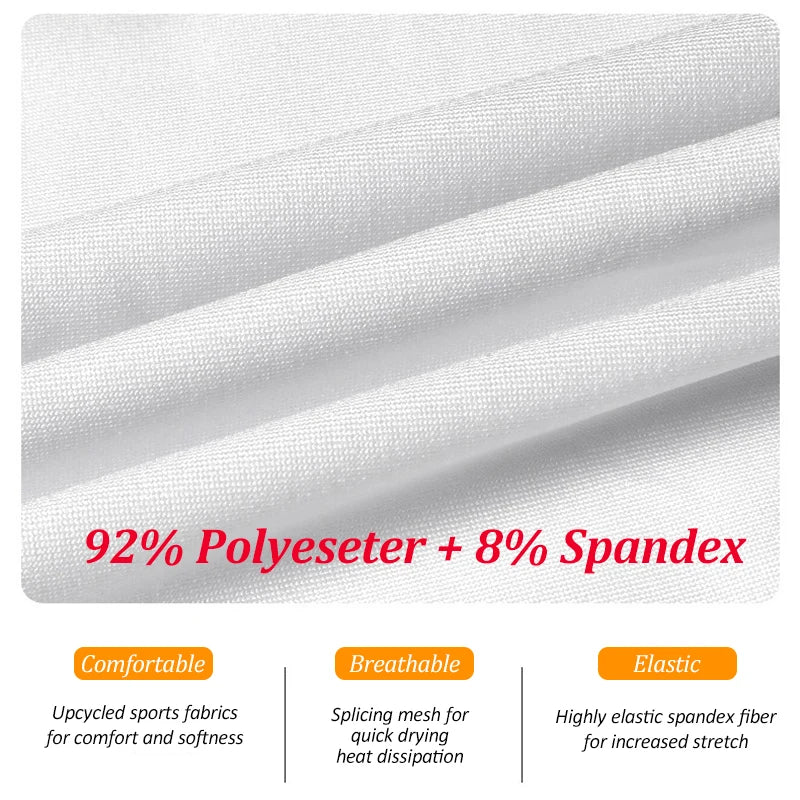Close-up of white fabric blend with 92 percent polyester and 8 percent spandex for dovetail split workout shirt