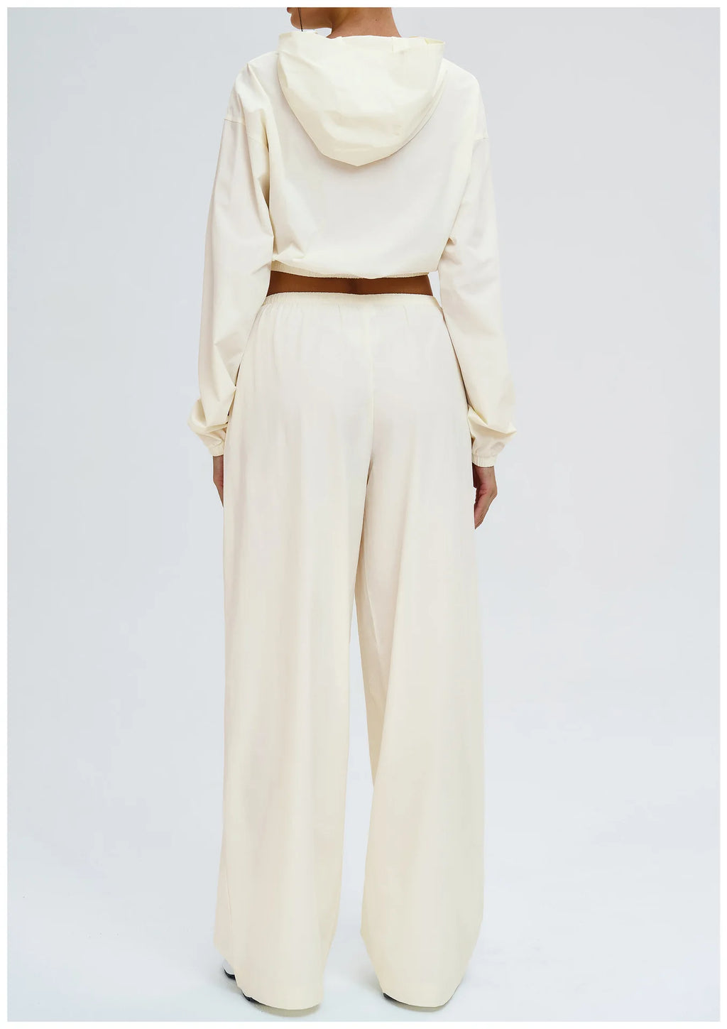 Light cream wide-leg yoga pants with elastic waist and back view