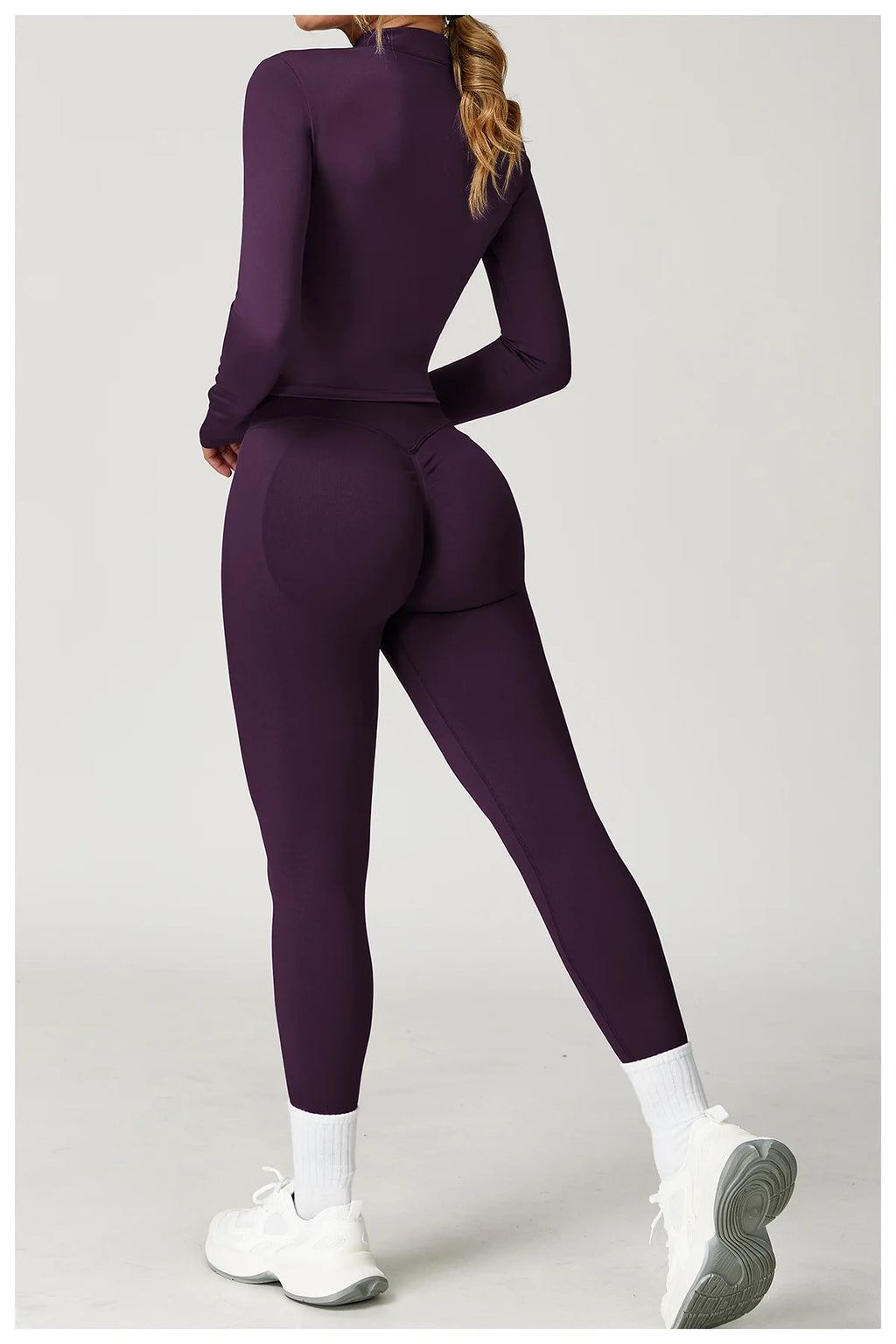 Xooie Fit Two-Piece Set in Purple featuring a jacket and leggings fitness outfit for active wear