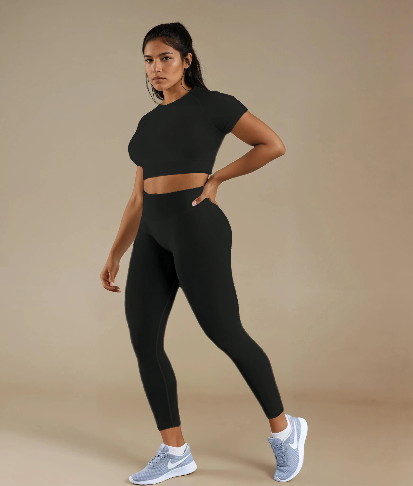 Xooie Fit Fitted Crop Top Leggings Set in Black for Comfortable and Stylish Workout Wear