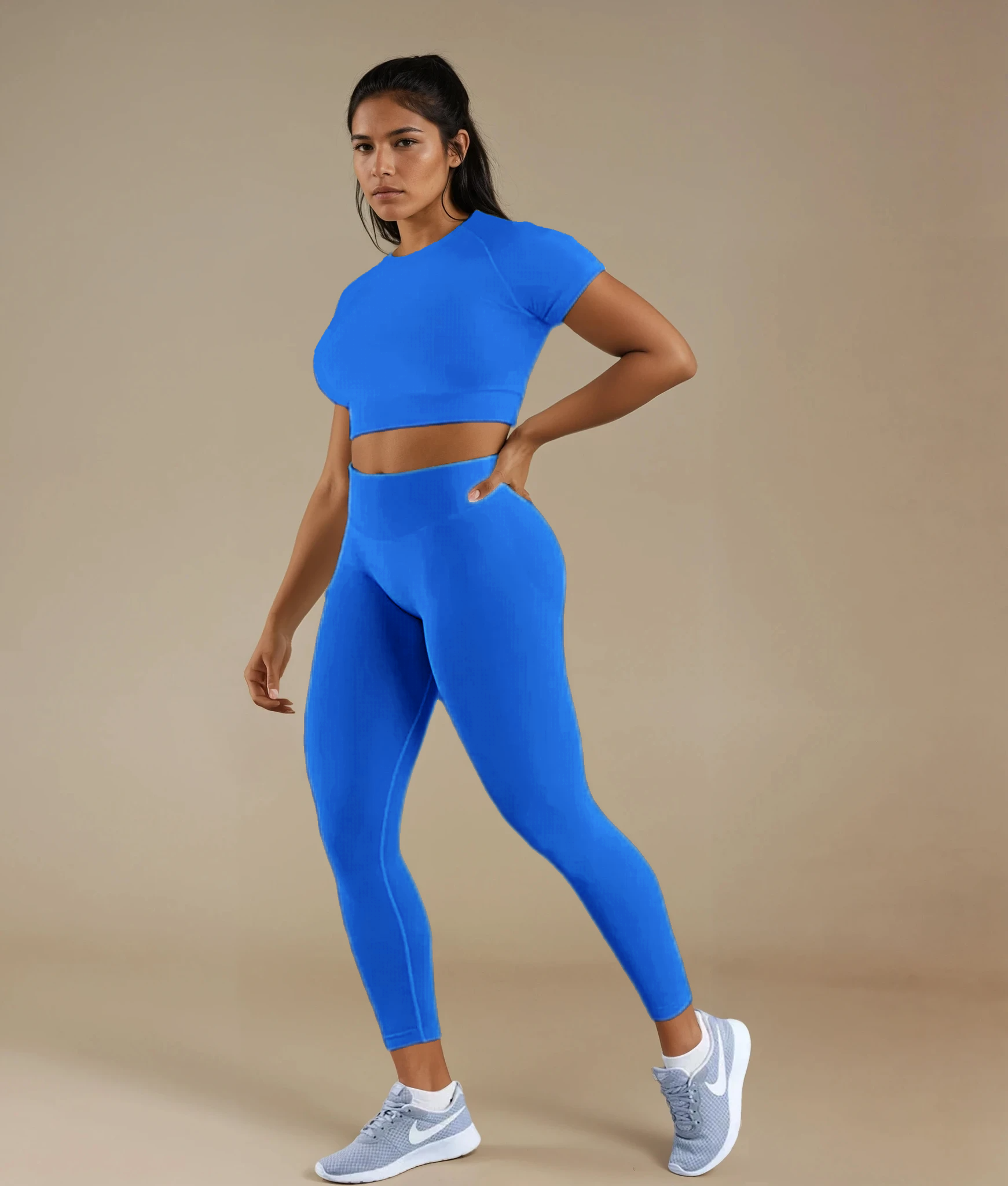 Xooie Fit Fitted Crop Top Leggings Set in Blue for Comfortable and Stylish Workouts
