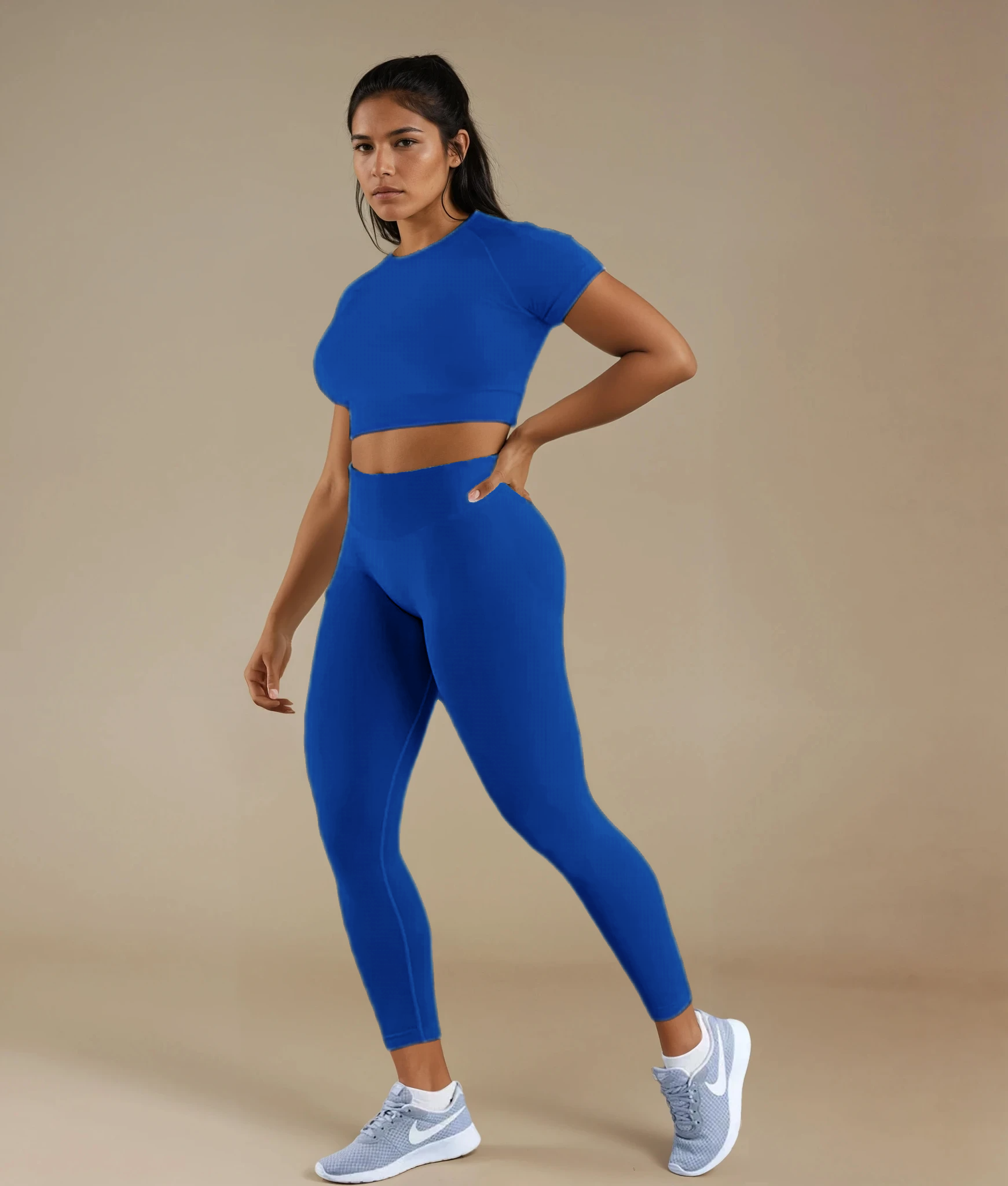Xooie Fit Fitted Crop Top Leggings Set in Blue for Comfortable Workout Style