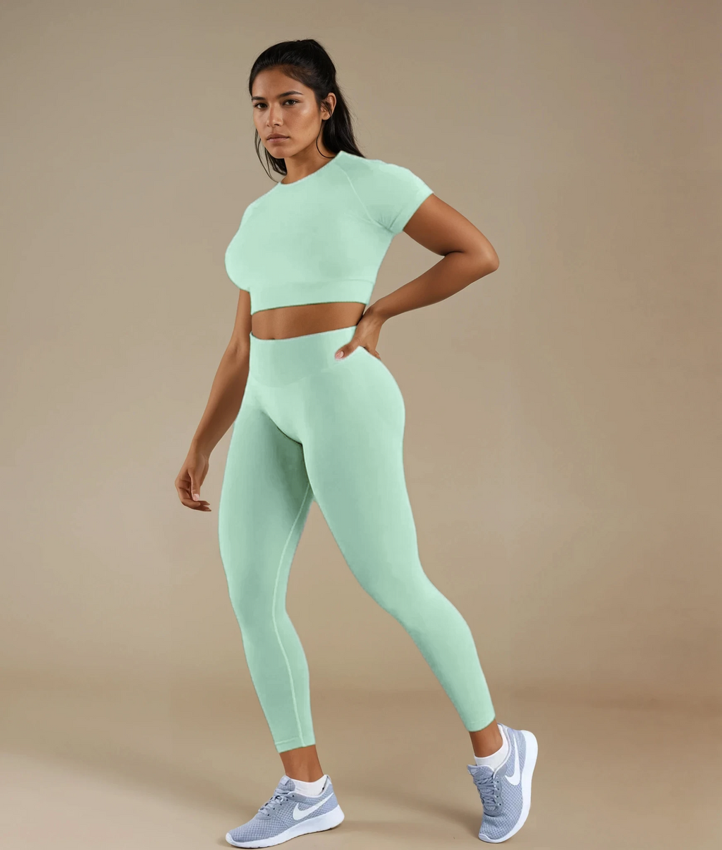 Xooie Fit Fitted Crop Top Leggings Set in Mint Green for Stylish Comfort and Active Wear