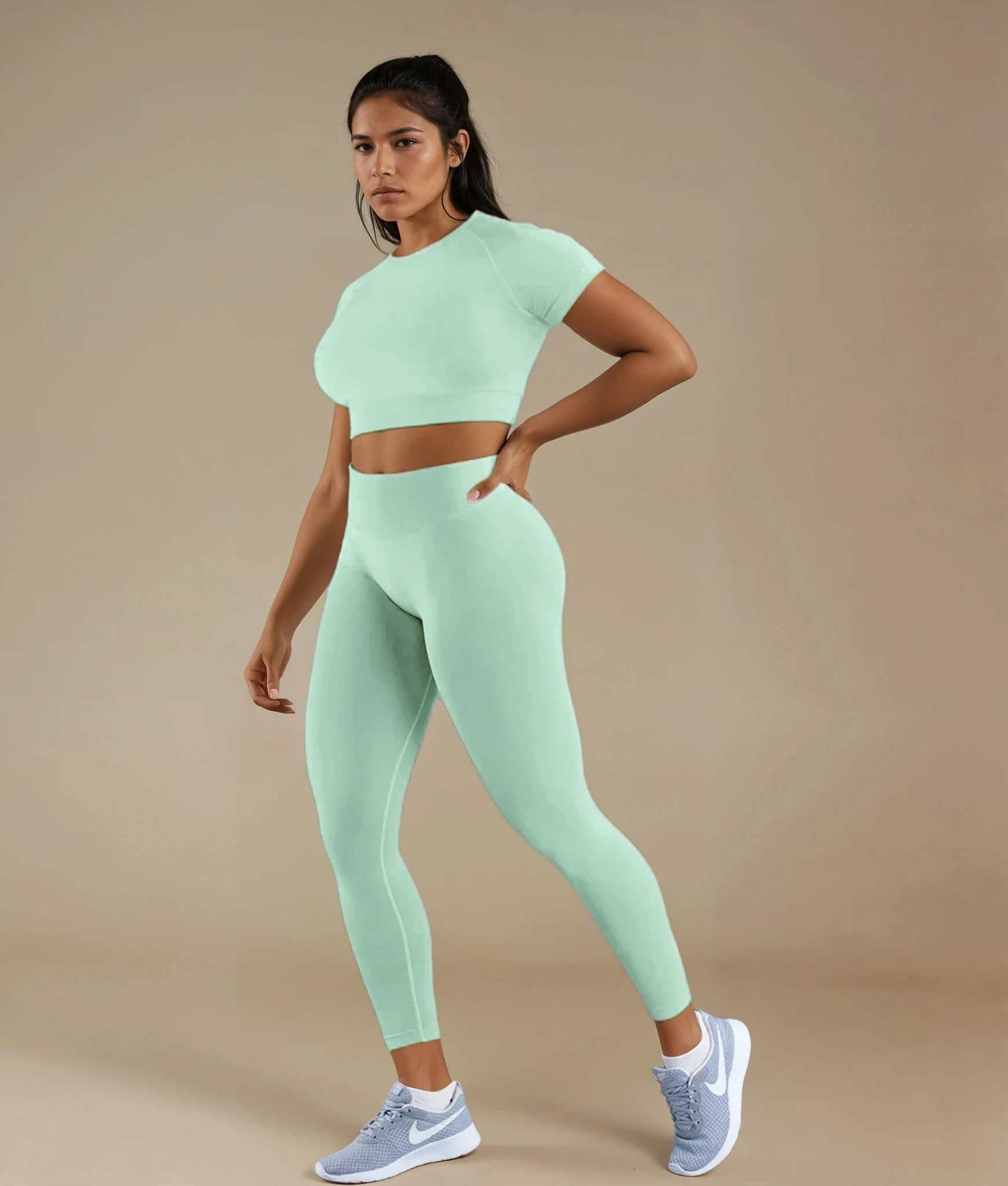 Xooie Fit Fitted Crop Top Leggings Set in Mint Green for Stylish Comfort and Active Wear