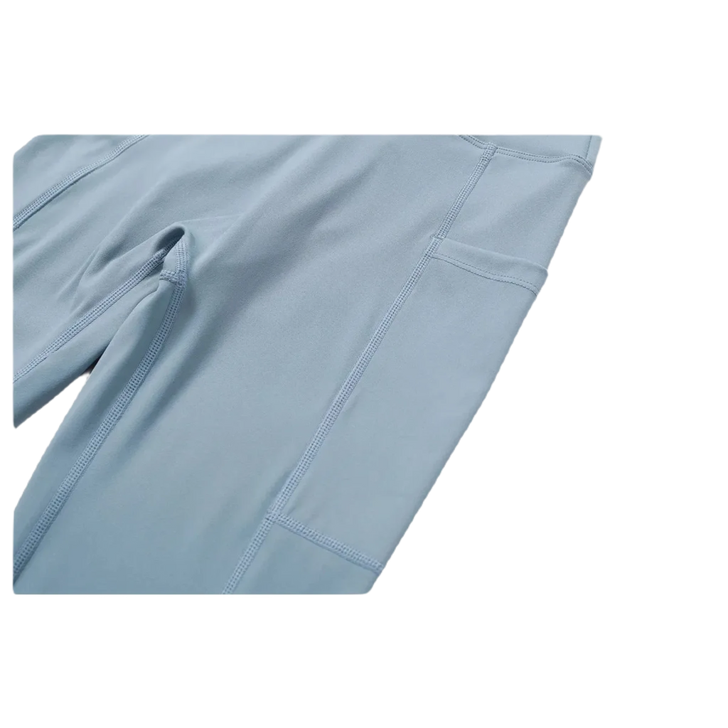 Xooie Fit Flare Yoga Pants Set in Soft Blue, perfect for comfortable workouts and flexibility