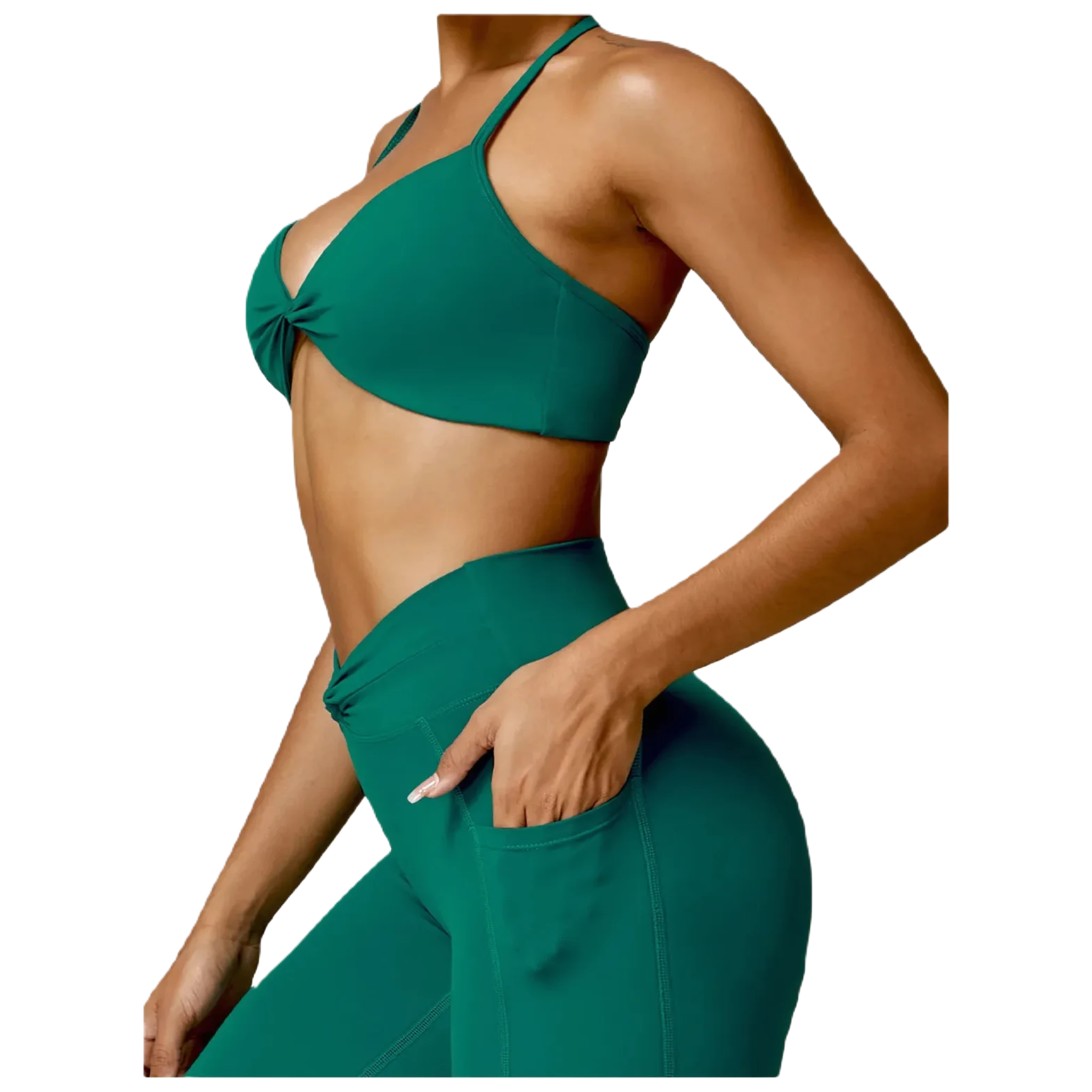 Xooie Fit flare yoga pants set in teal with stylish crop top and high-waisted pants