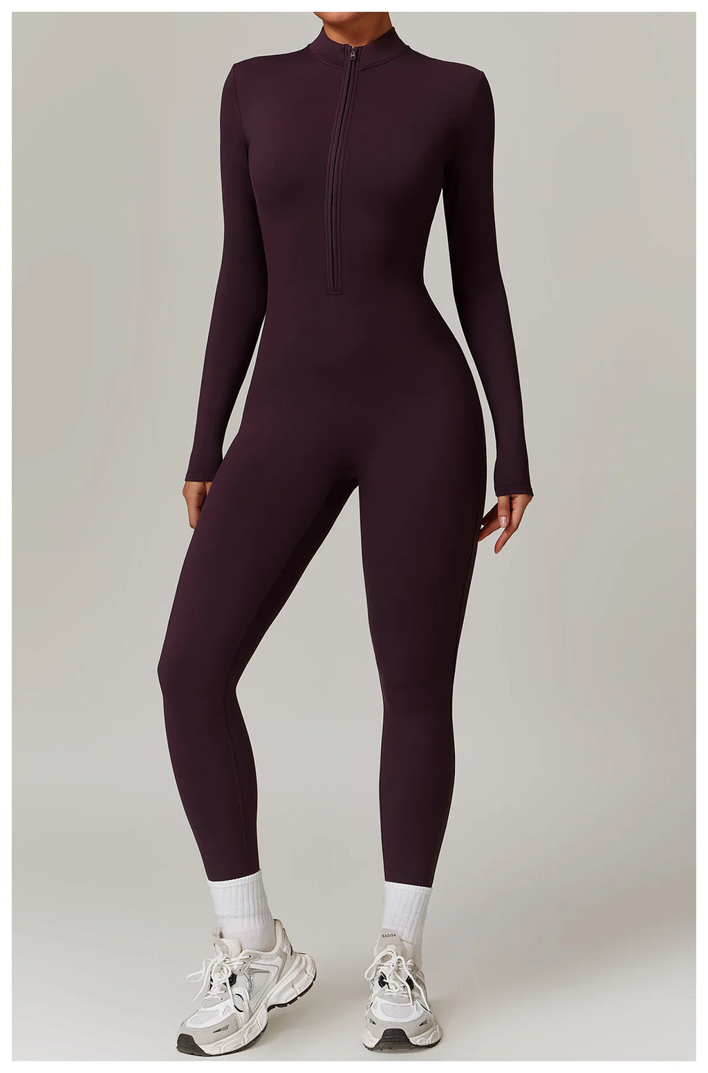 Xooie Fit Fleece Lined Workout Jumpsuit Women in deep burgundy for comfortable exercise wear
