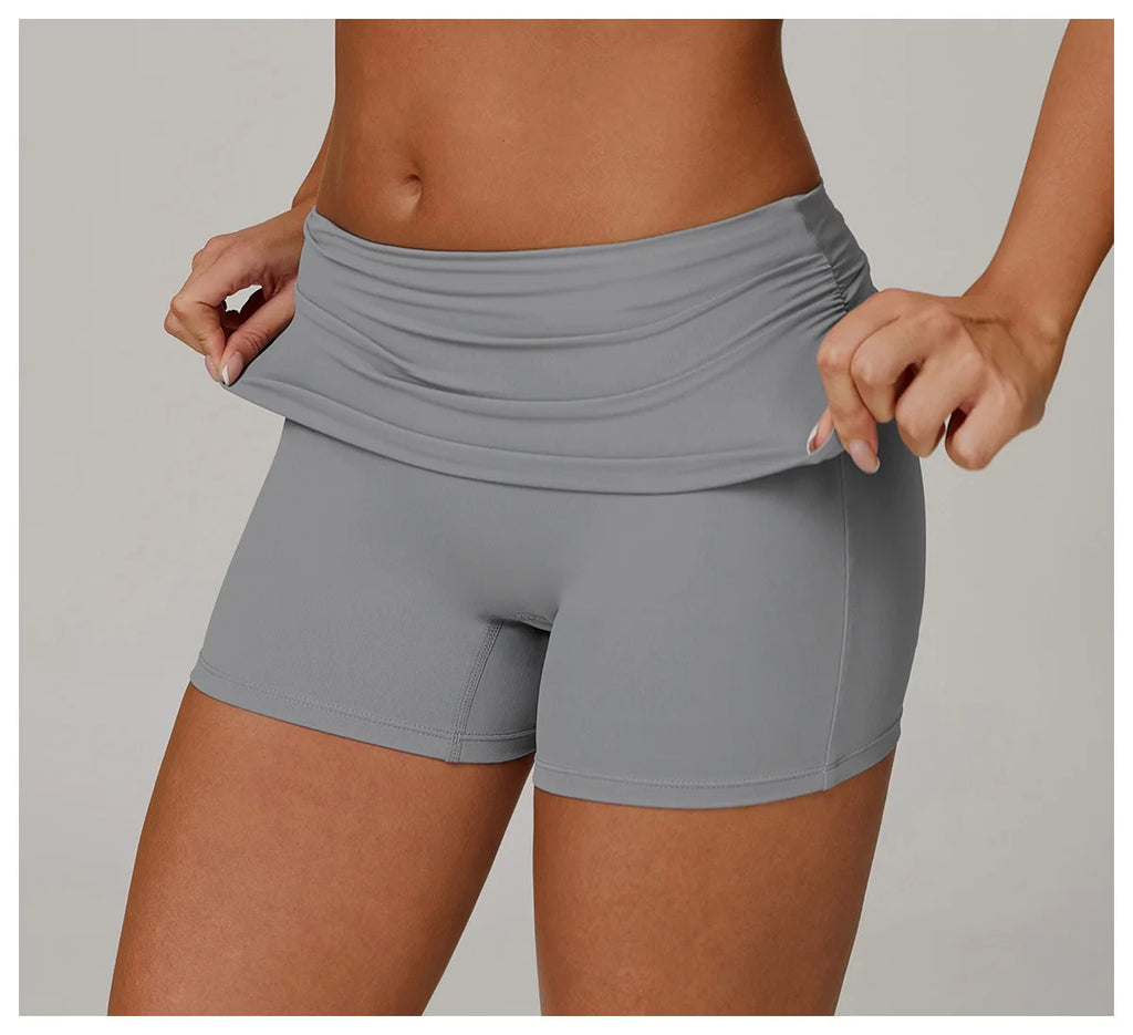 Xooie Fit gray shorts with foldable waistband yoga shorts design for comfortable and flexible wear