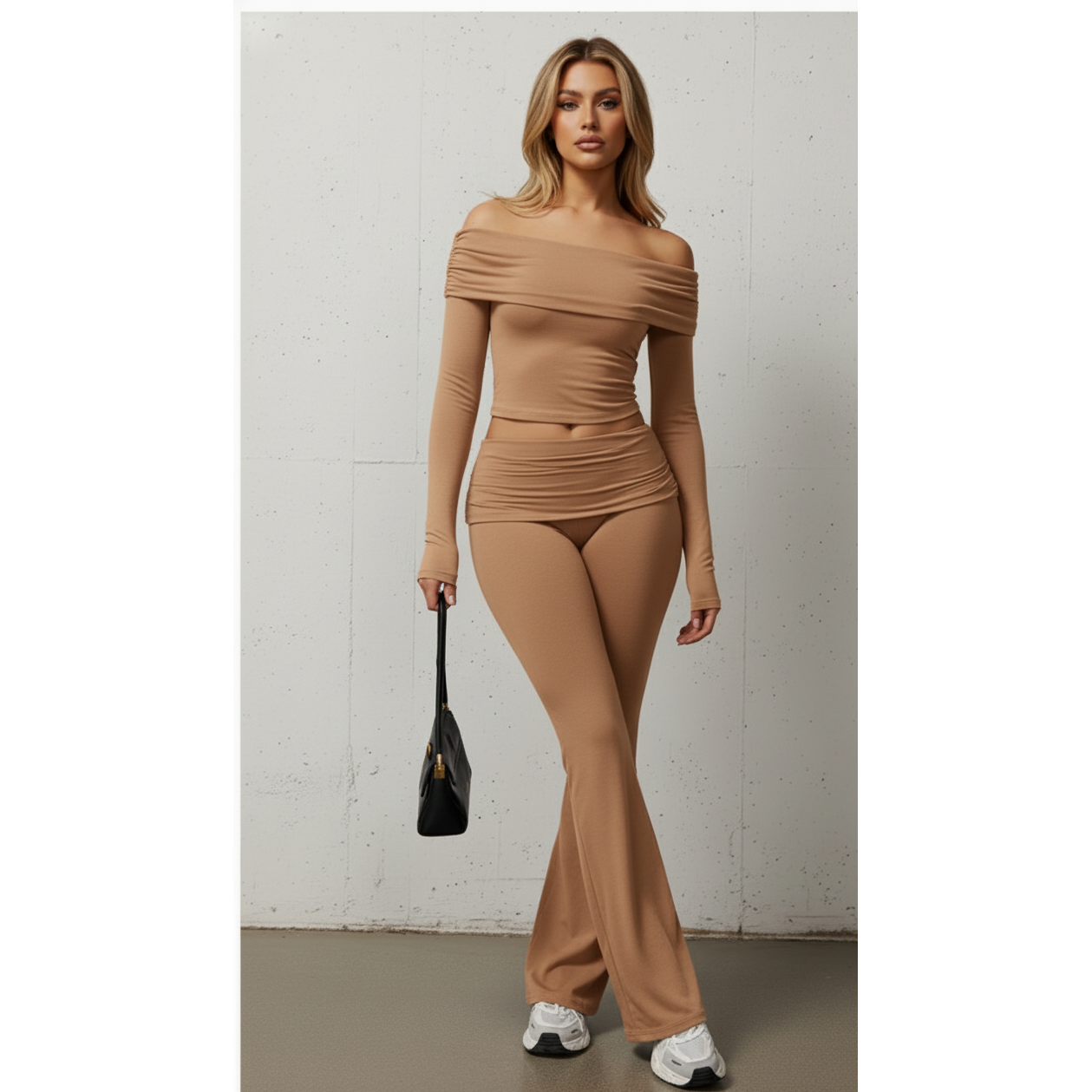 Dare To Flare | Off The Shoulder Long Sleeve Top + Flare Pants Set