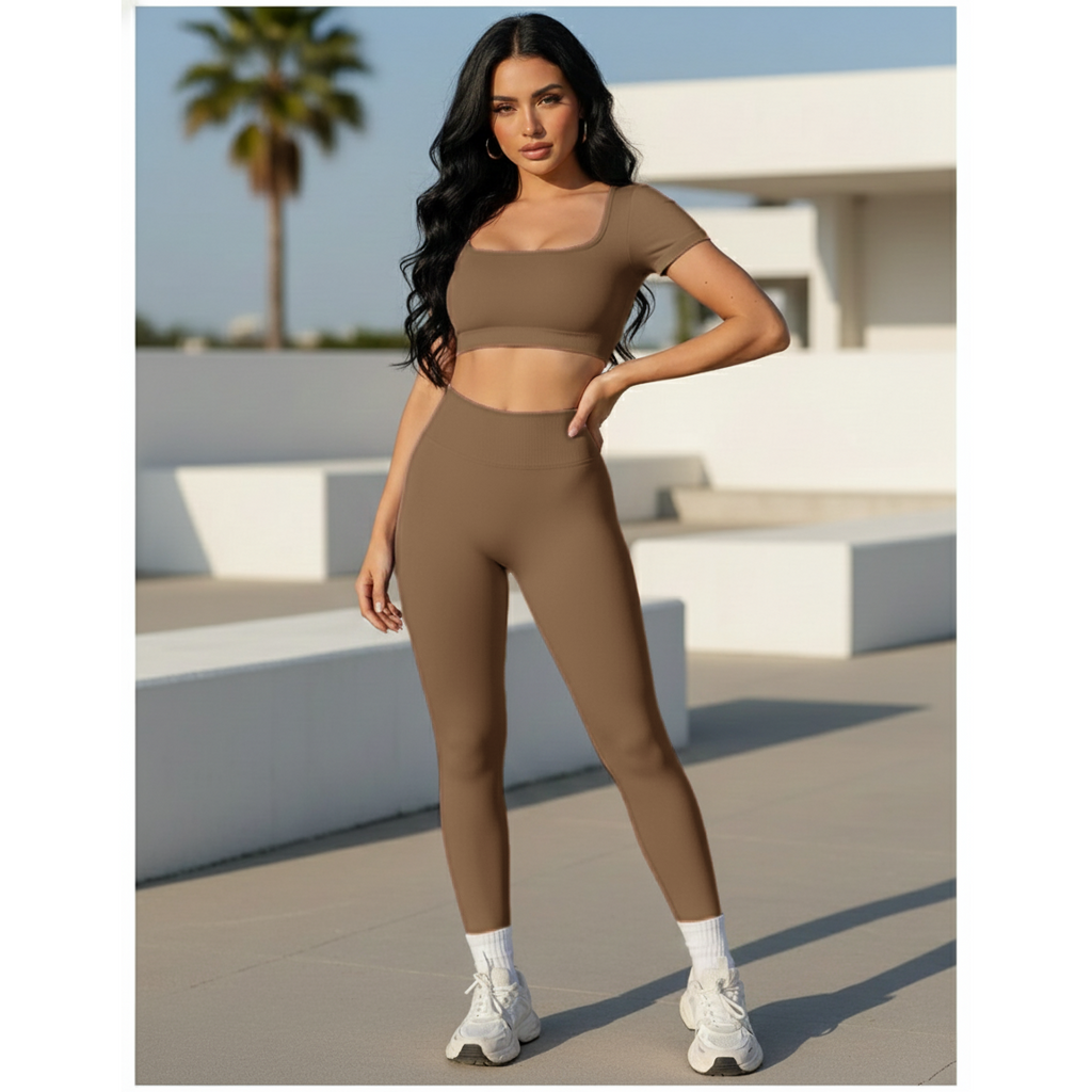 Too Cute To Cover | Backless Crop Top + High Waist Active Leggings Set
