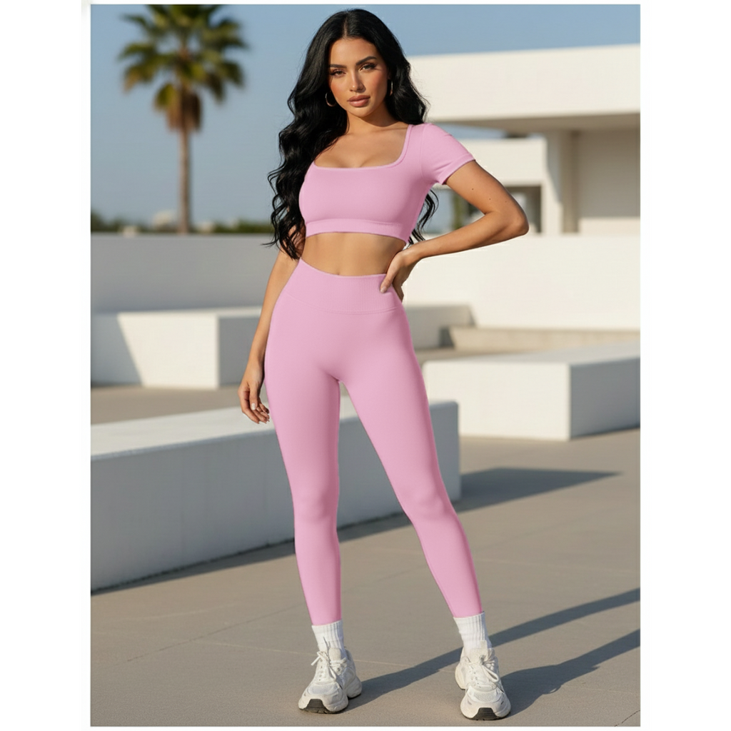 Too Cute To Cover | Backless Crop Top + High Waist Active Leggings Set